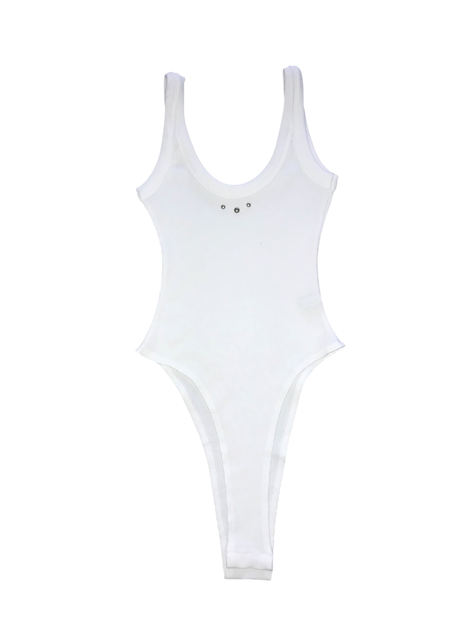 Ribbed Studded High-Cut Bodysuit