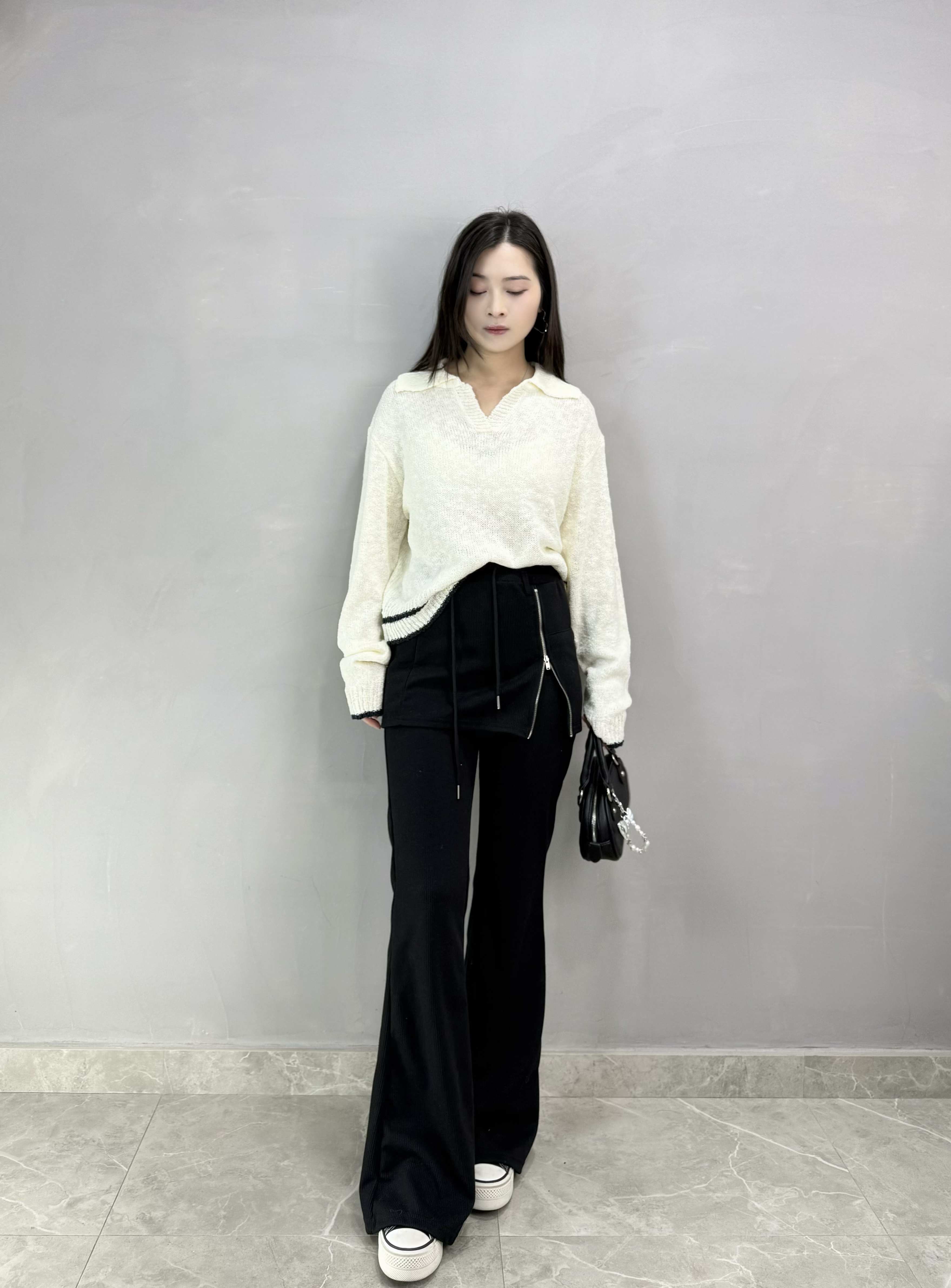 G77 暗紋喇叭褲+裙Set