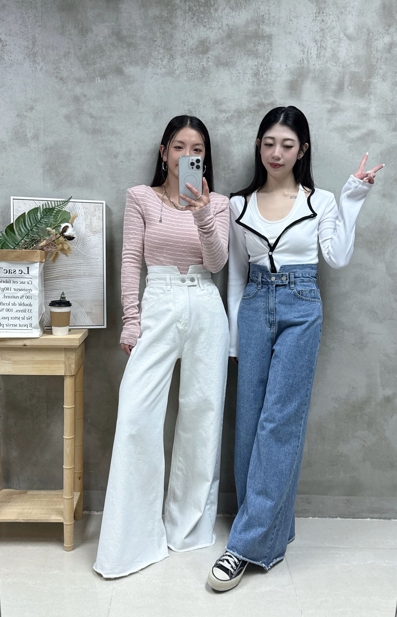 B15 不規則腰高腰牛仔褲