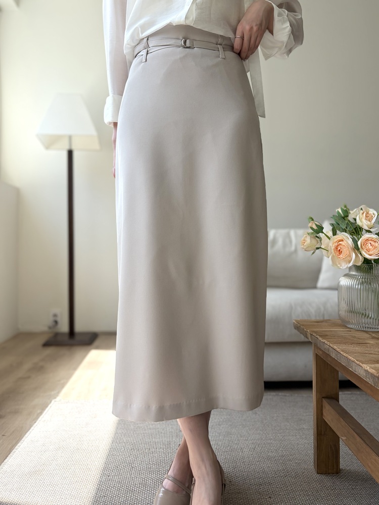 Colette Layered Belted Skirt (Light Beige)