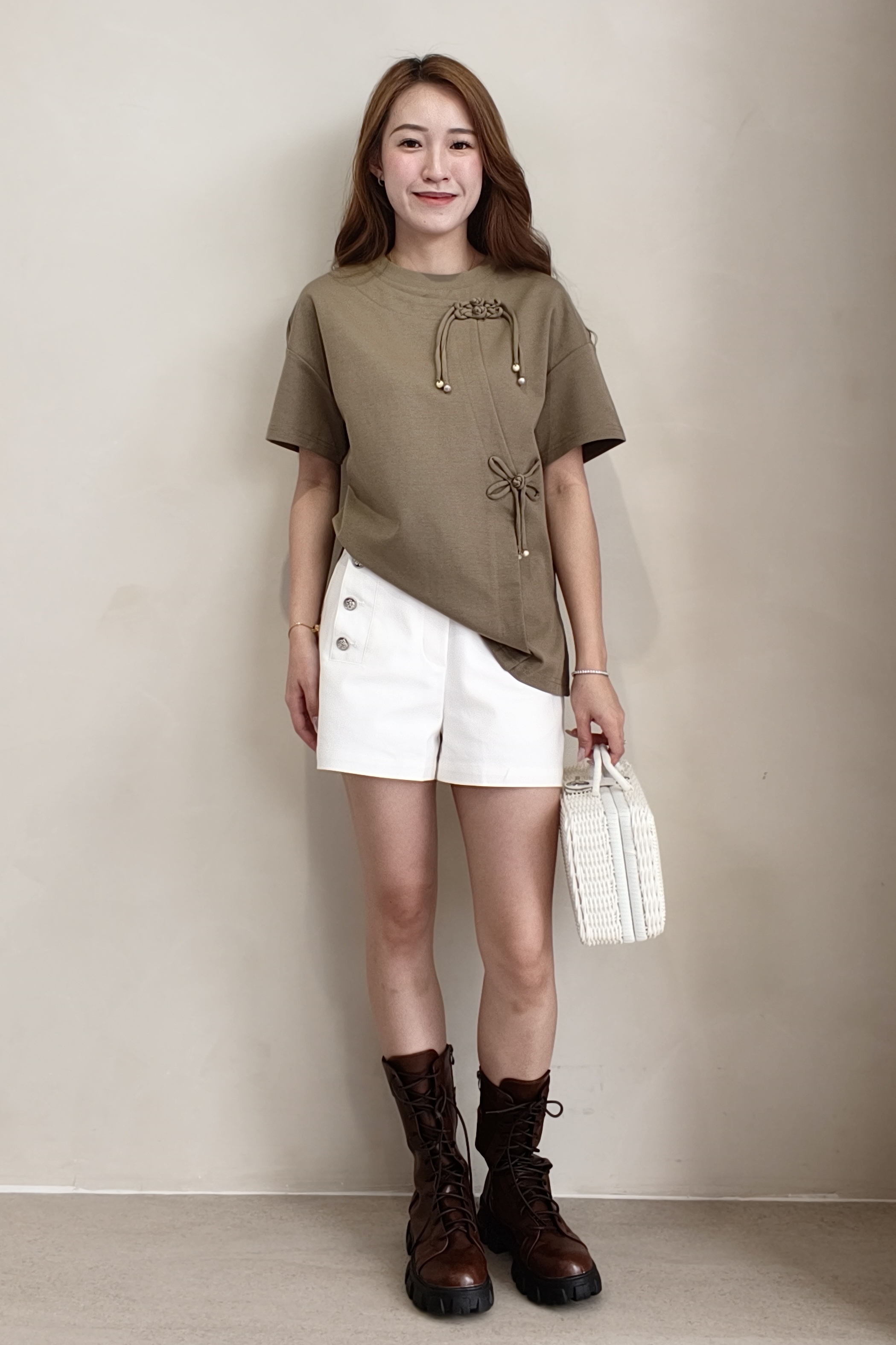 CB2789 Oriental Knot Detail Relaxed Knit Top