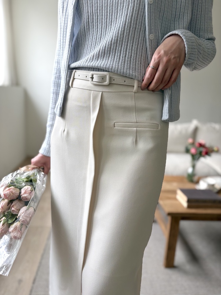 Belted Pencil Skirt (Ivory)