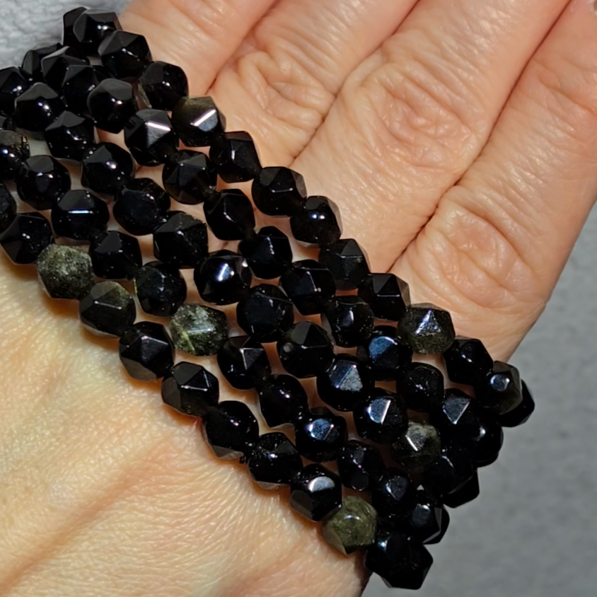 Faceted 6.2mm golden obsidian bracelets - JW74