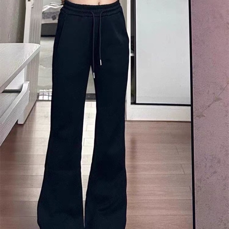 B09(5930) 韩版休闲风松紧腰微喇黑灰长裤