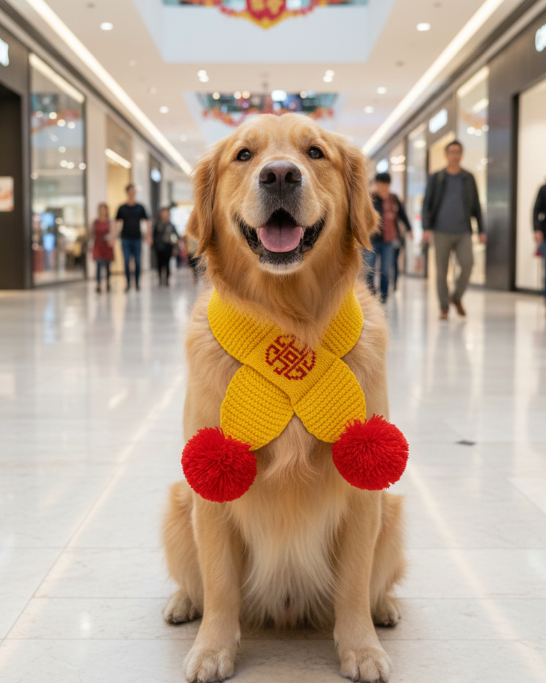 T912Y 賀年冷頸巾 - 黃色配紅毛球 New Year cold scarf - yellow with yellow fur balls