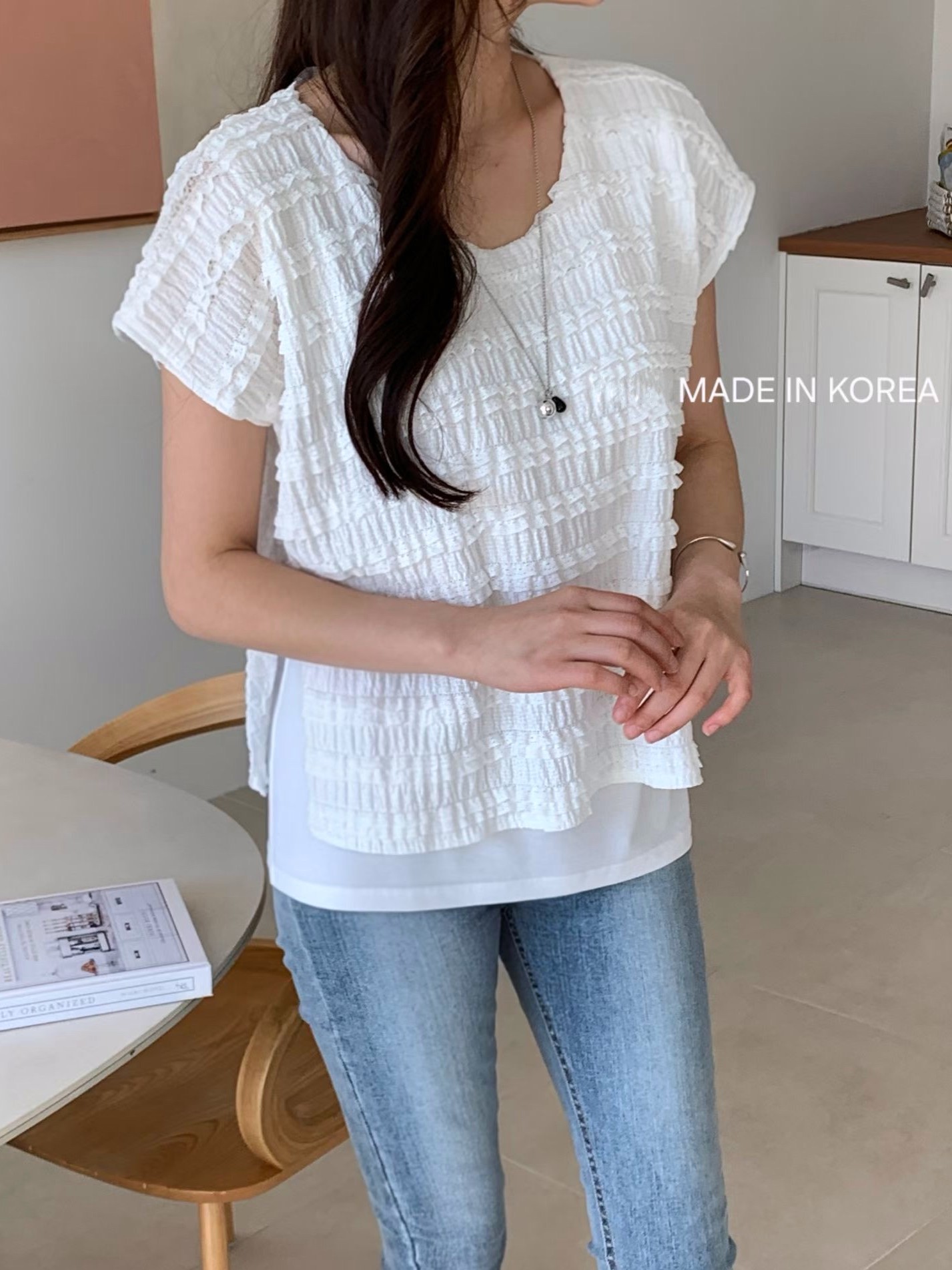 G6280 韓國🇰🇷壓紋假兩件top