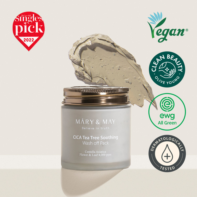 Mary & May Vegan CICA Tea Tree Soothing Wash off Pack純素積雪草茶樹舒緩水洗面膜125g