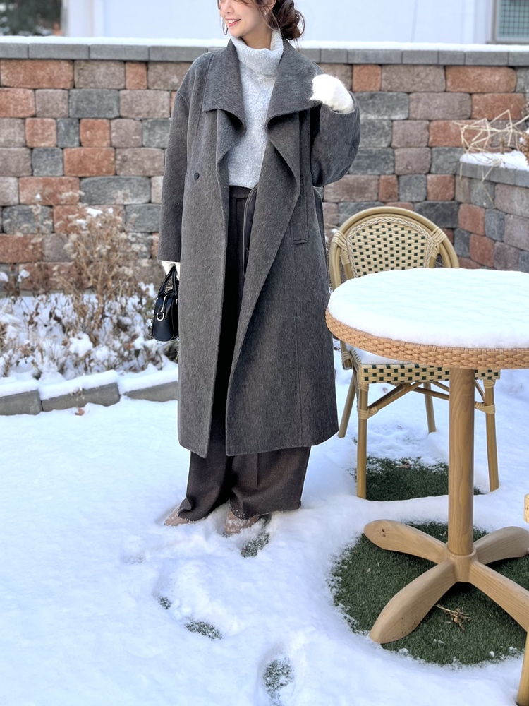 [70% Wool] Parisian Belted Wool Coat (Dark Grey)