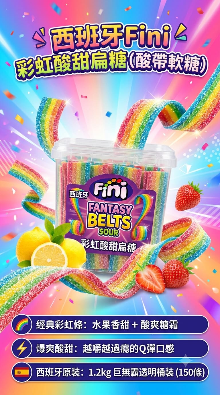 澳洲 Costco │西班牙Fini彩虹酸甜扁帶軟糖（Fini Sour Fantasy Belts）