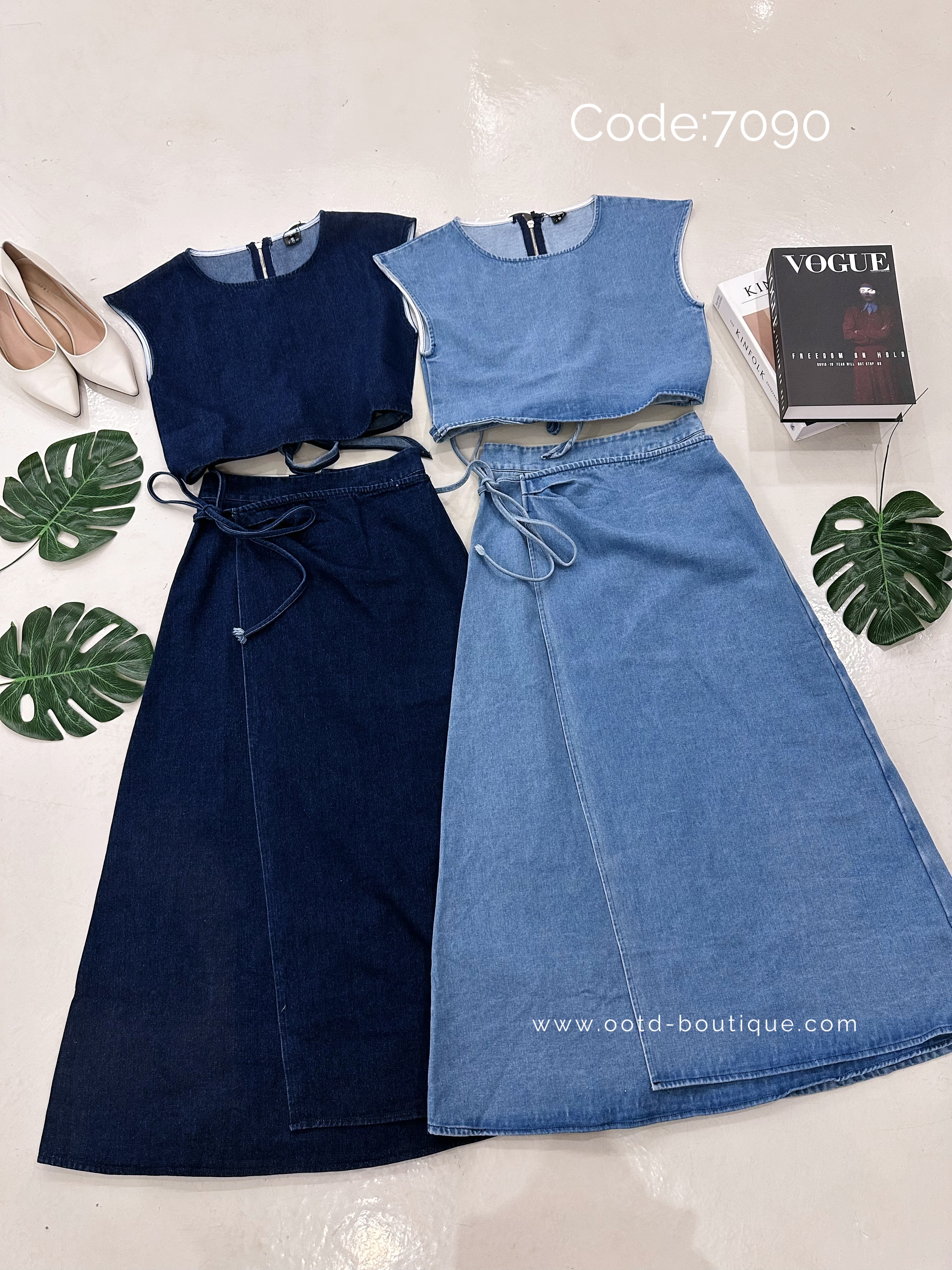 7090PRIUM JEANS DRESS SET 极简日系牛仔长裙套装