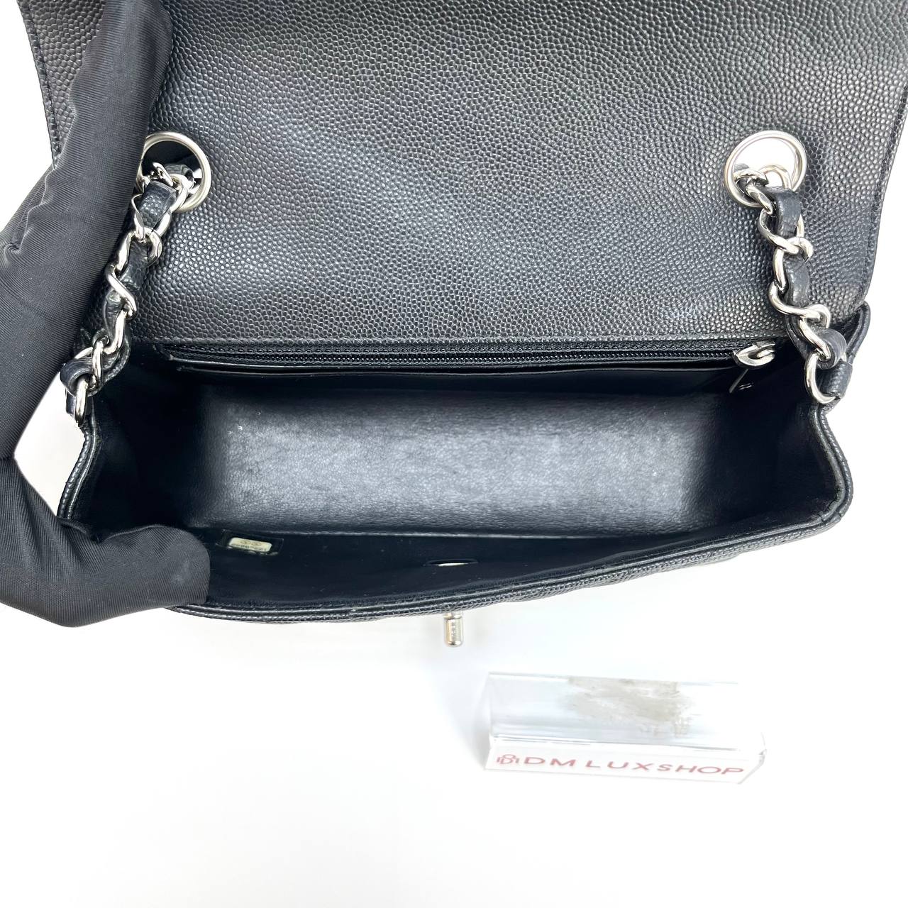 Chanel Black Caviar Chevron Mini Rectangular CF SHW (Serial 25, Y: 2018)