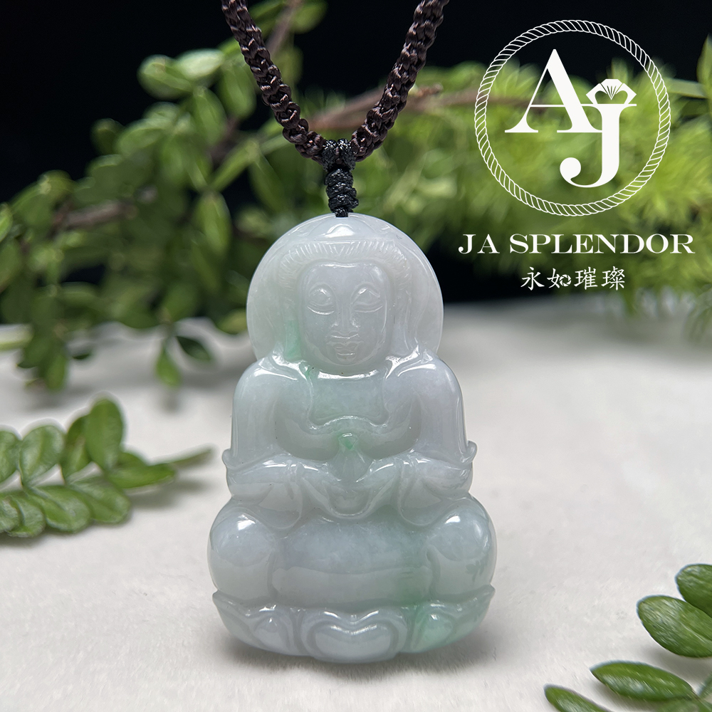 JN-908 天然翡翠A玉 白底青觀音吊墜