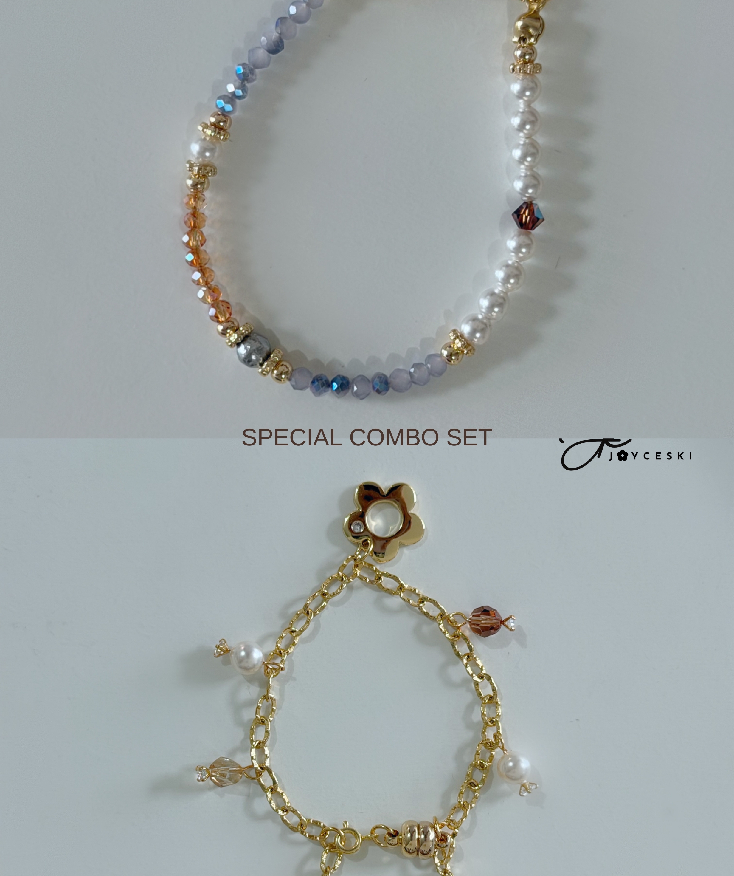 新款頸鍊75折Combo Set - 紫橙混色 x 金色幻彩紫心形吊嘴 *預訂款