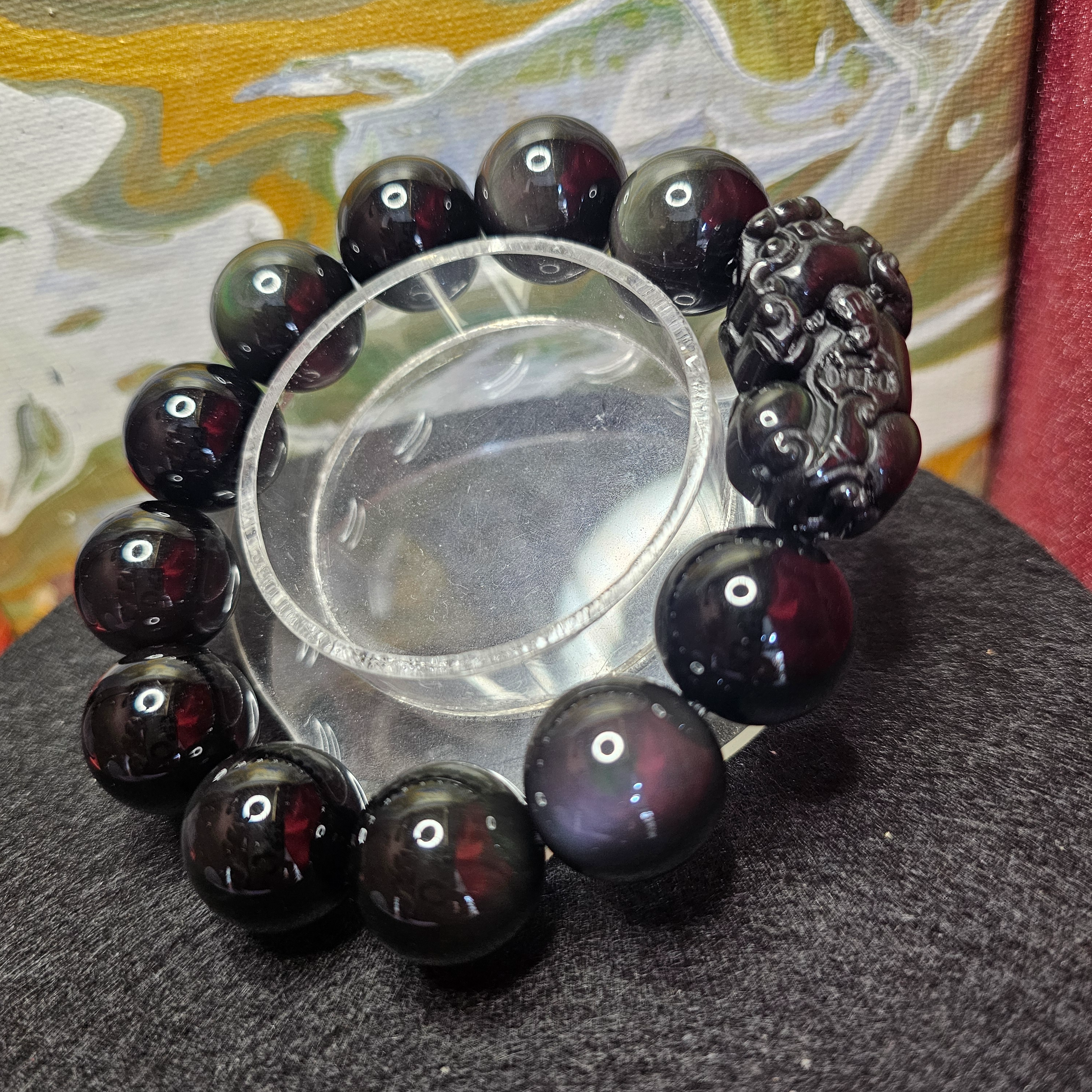 彩黑曜石貔貅手鏈