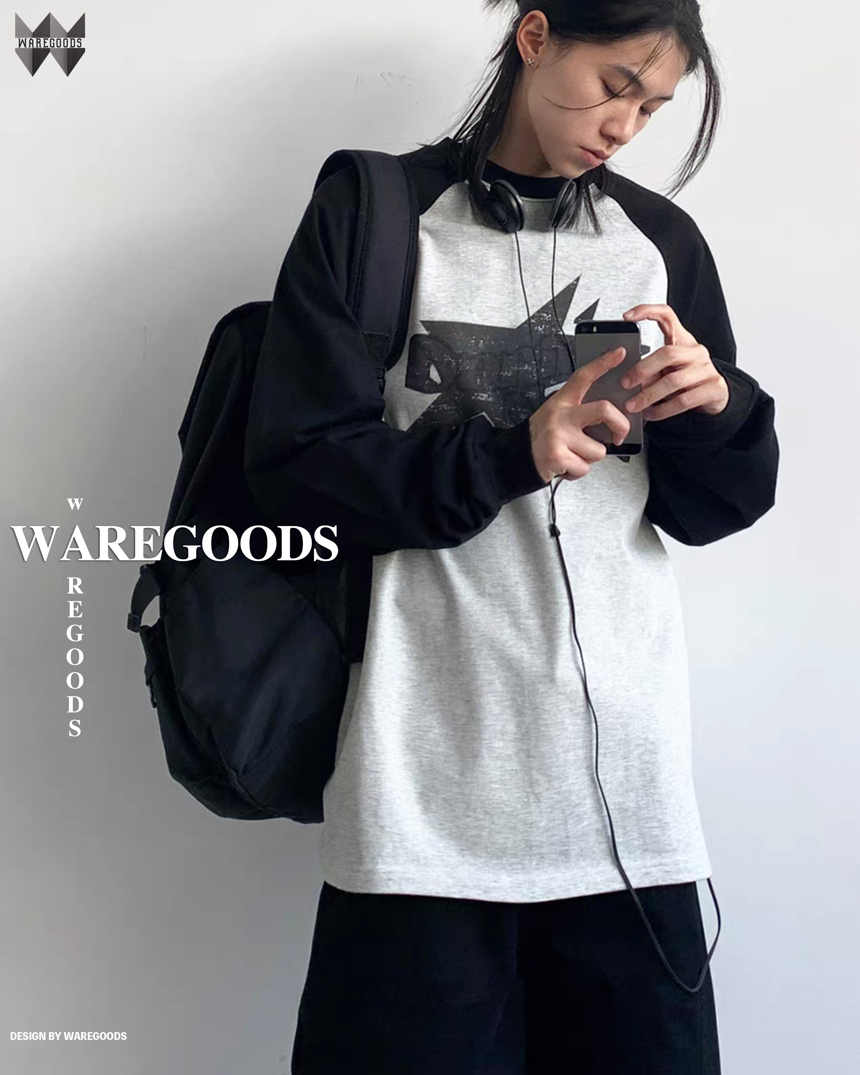 W002牛角袖印花長袖T恤