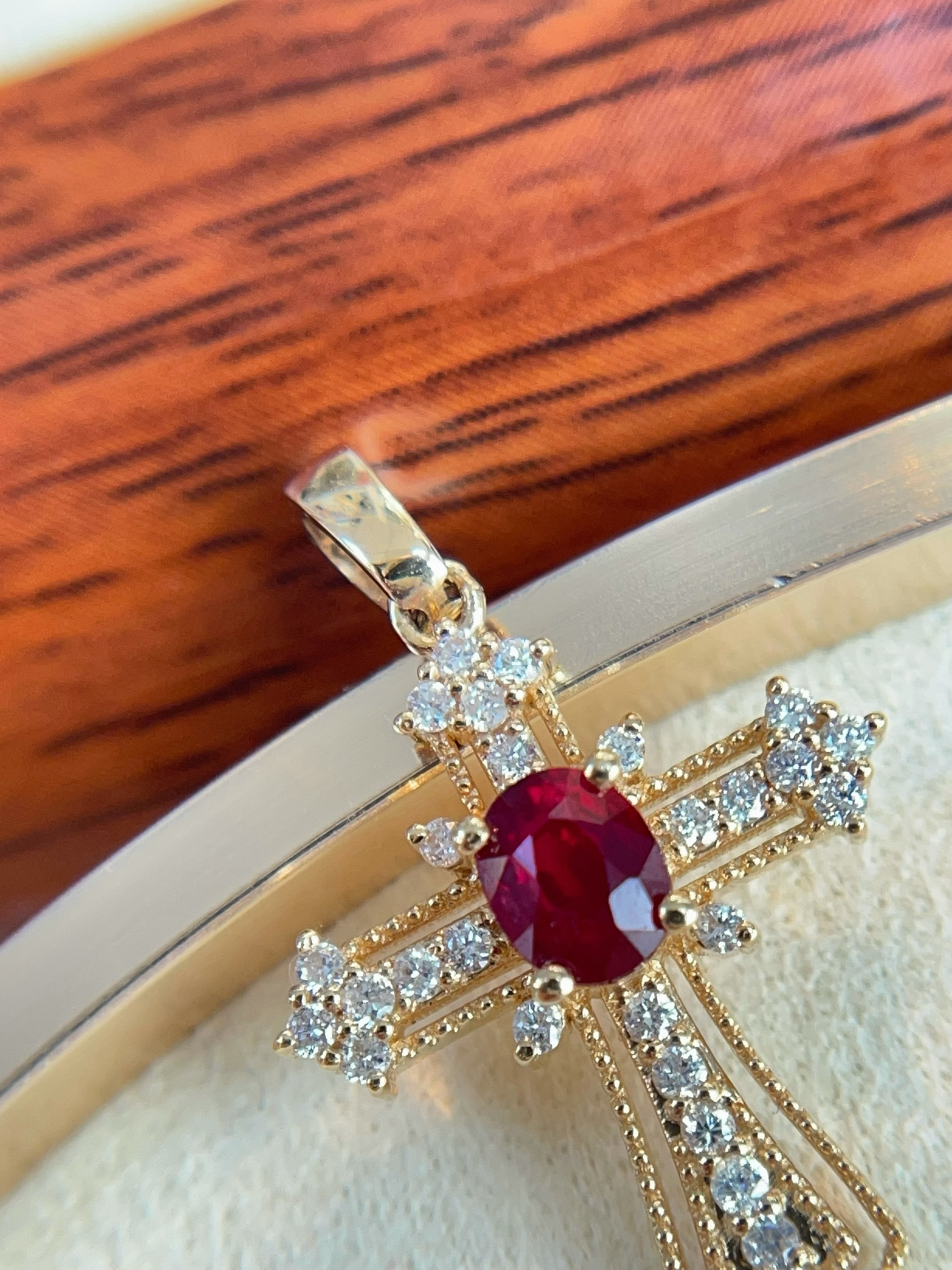 Ruby & Diamond Ornate Cross Pendant N031231