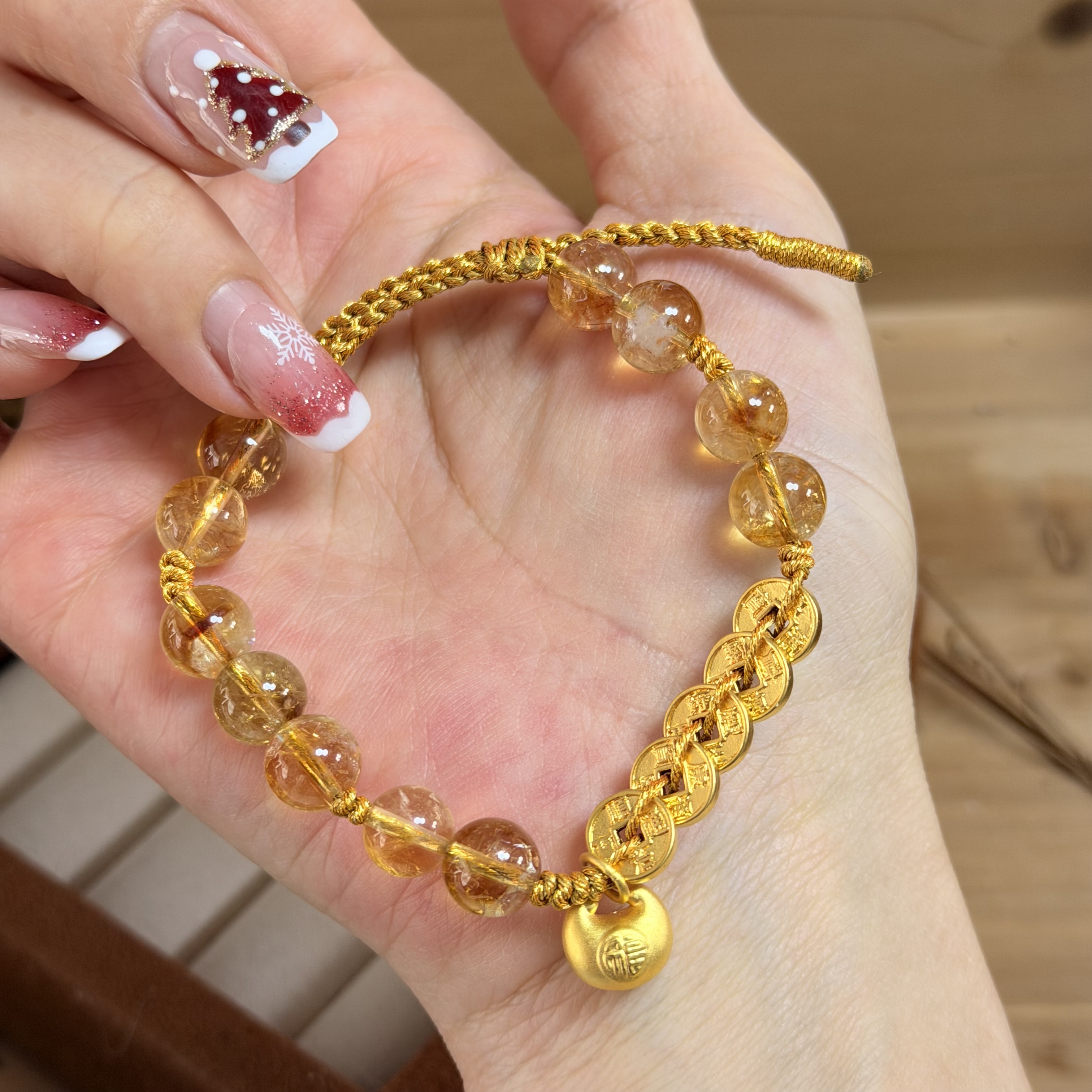 999硬金五帝錢&小福袋襯8mm黃水晶