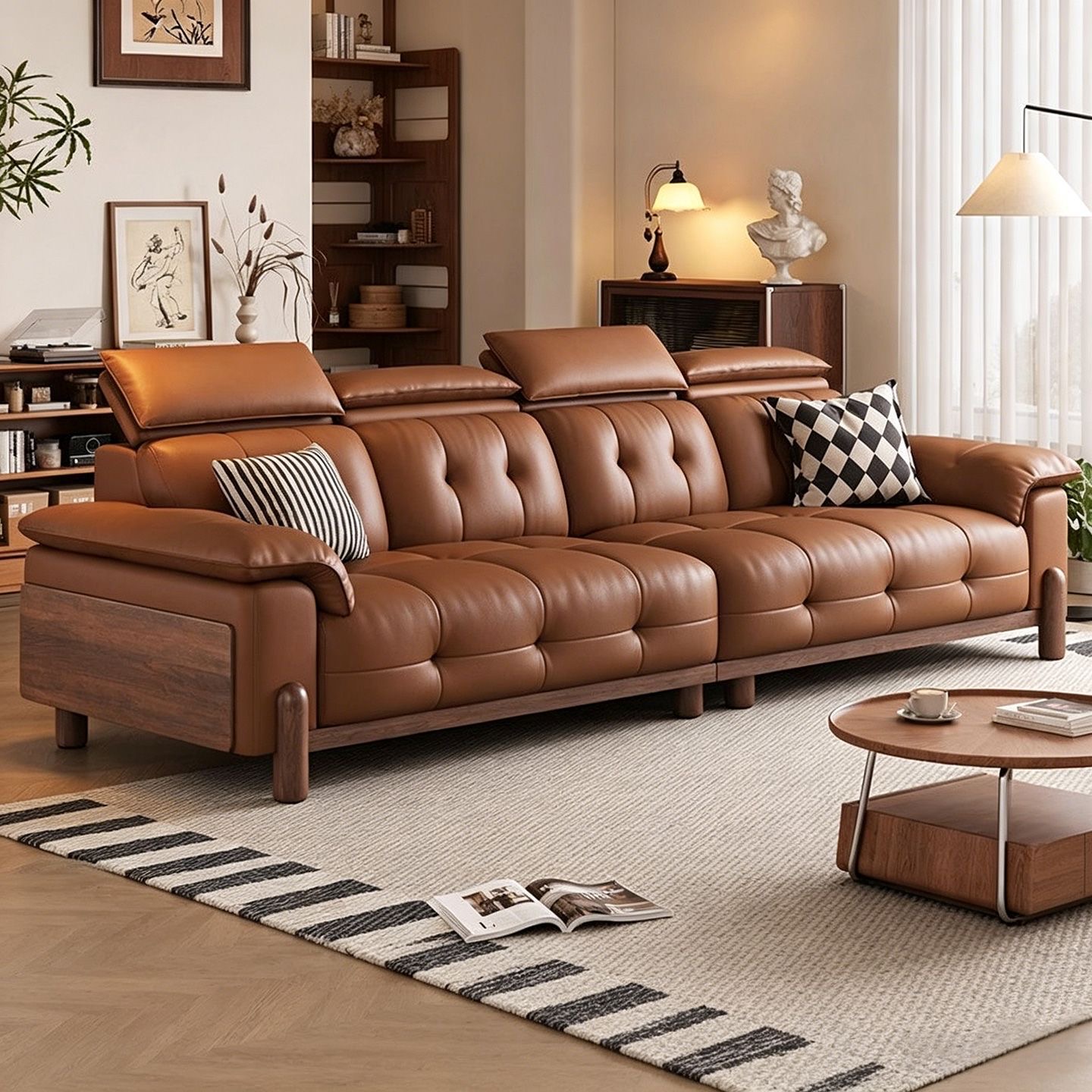 中古風直排皮藝梳化 現代簡約 大小戶型客廳適用 sofa