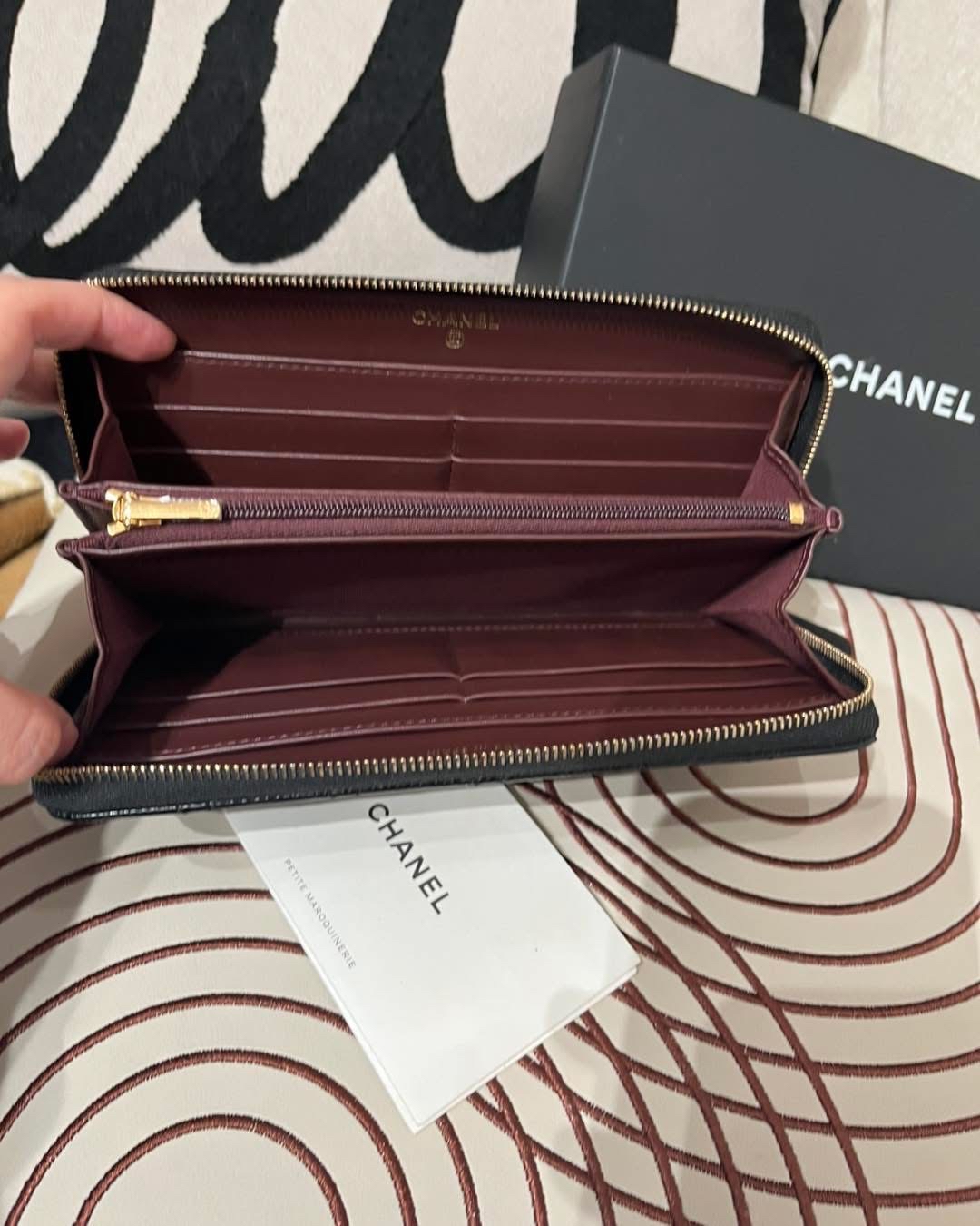 Chanel Zip Long wallet 黑色荔枝牛皮金扣 拉鍊長銀包 100%Authentic,98%new ✅chip✅防塵袋✅box