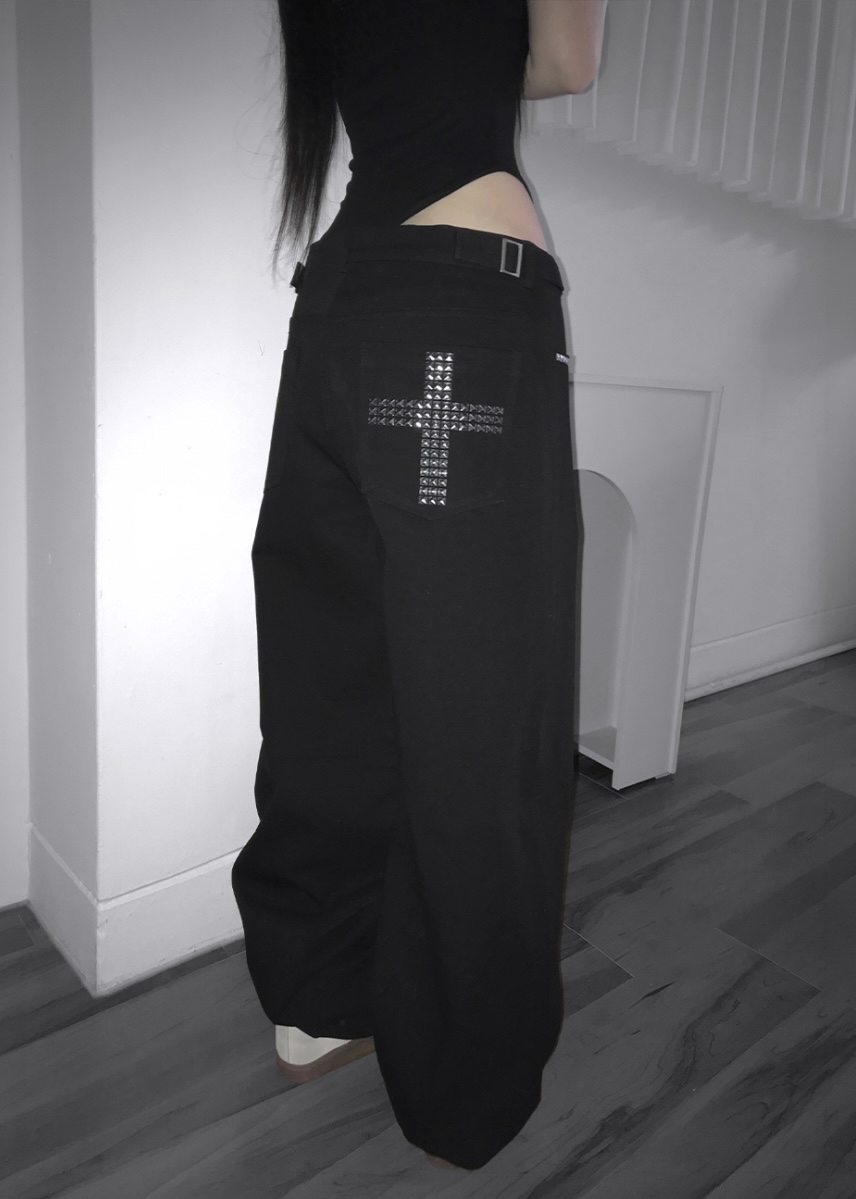 Cross Studded Wide-Leg Pants
