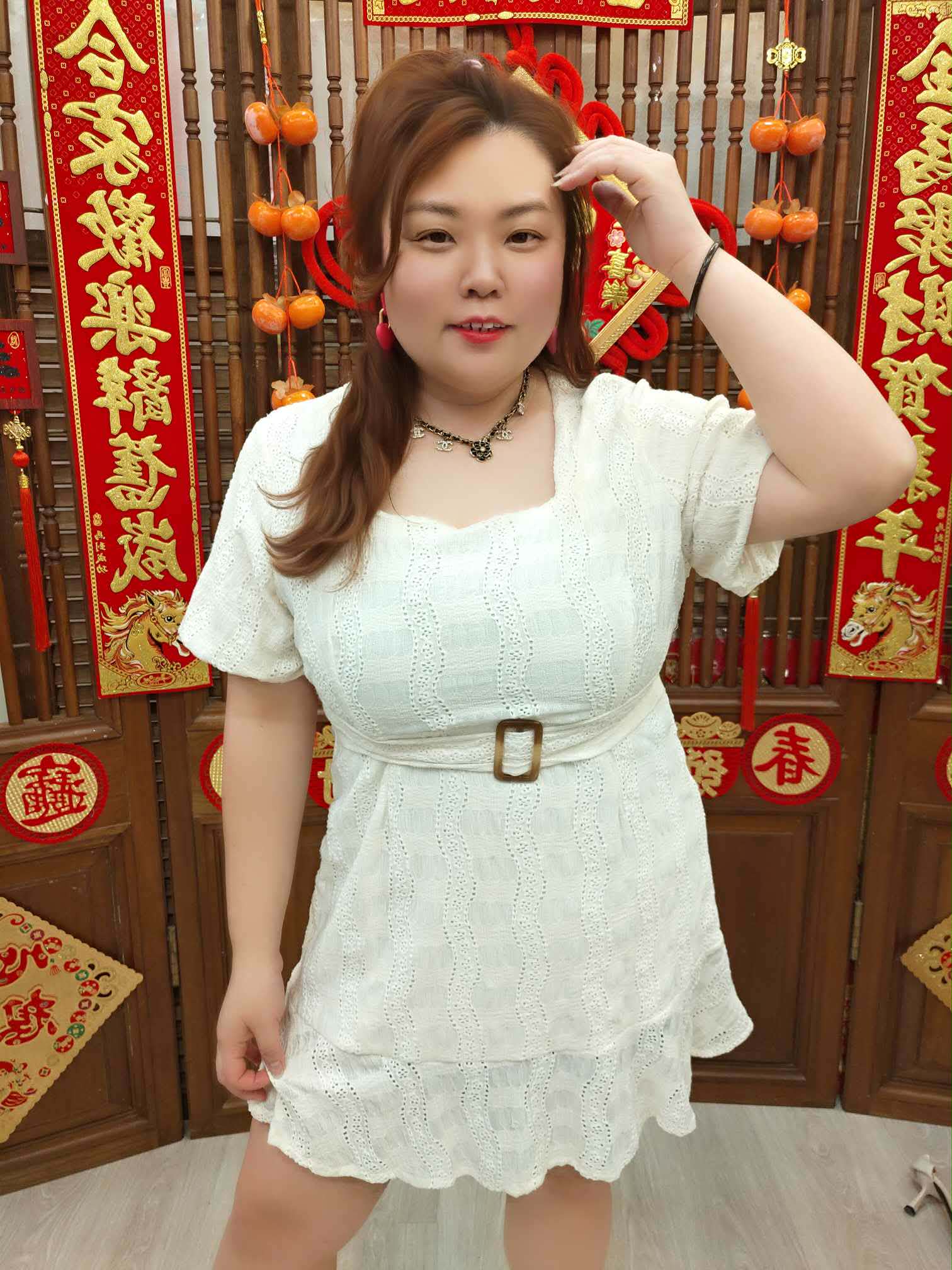 NFC05 TW#3839 四方领洞洞腰带连衣裙