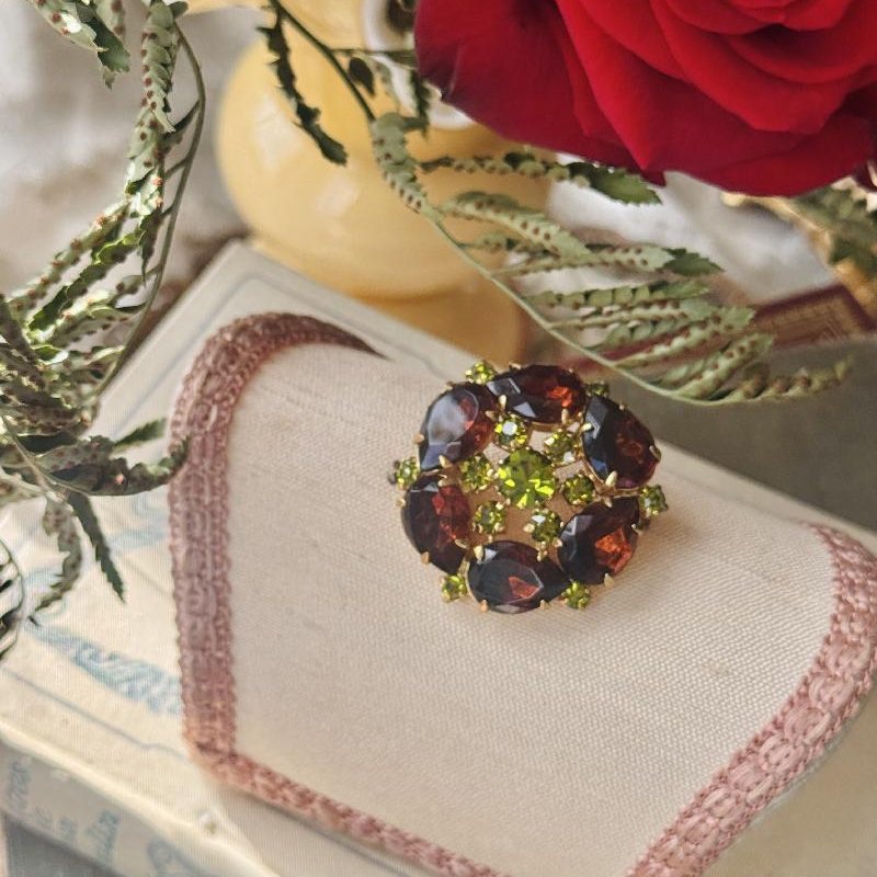 Vintage Mid-Century Czechoslovakian Glass Rhinestone Flower Motif Brooch(NZ092)