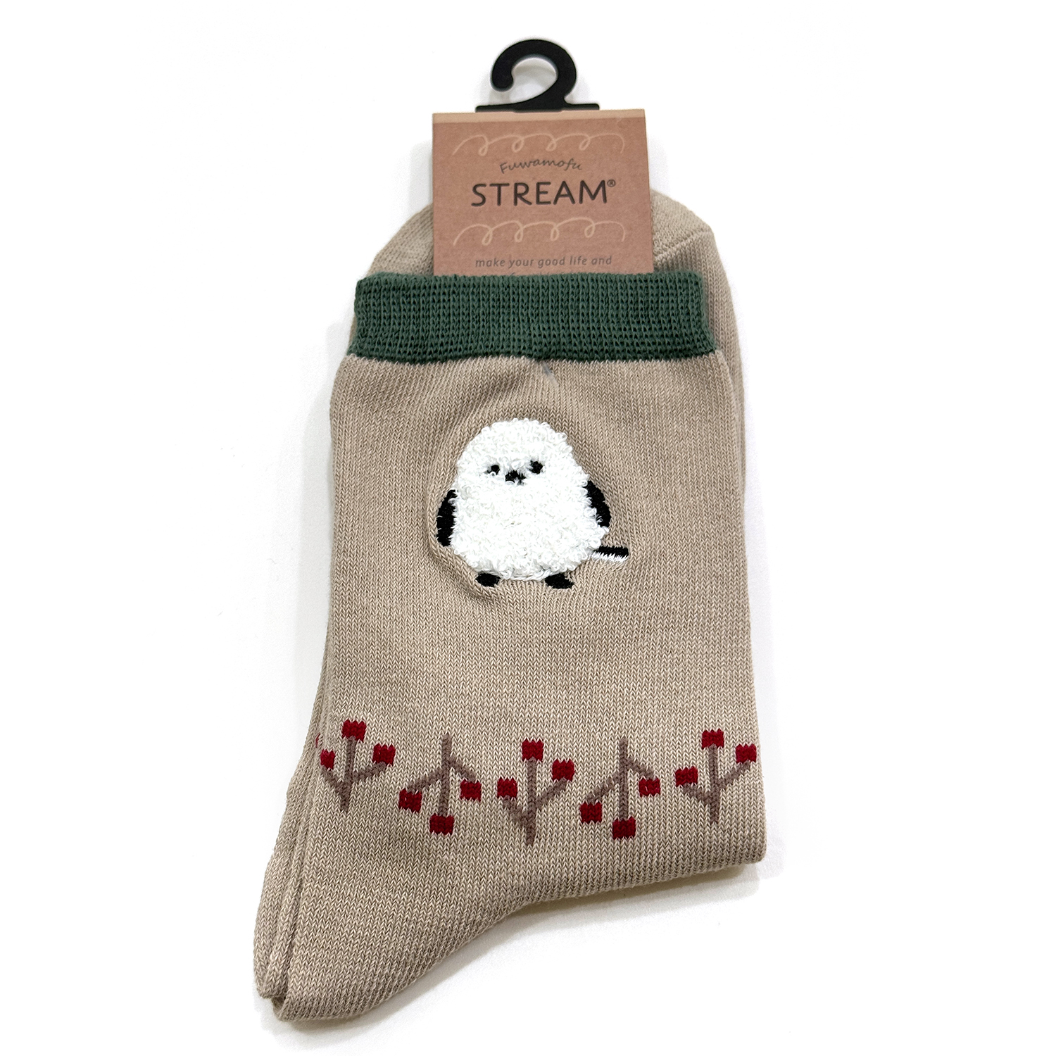 Stream - 襪子 (杏色長尾山雀雪尼爾刺繡款)