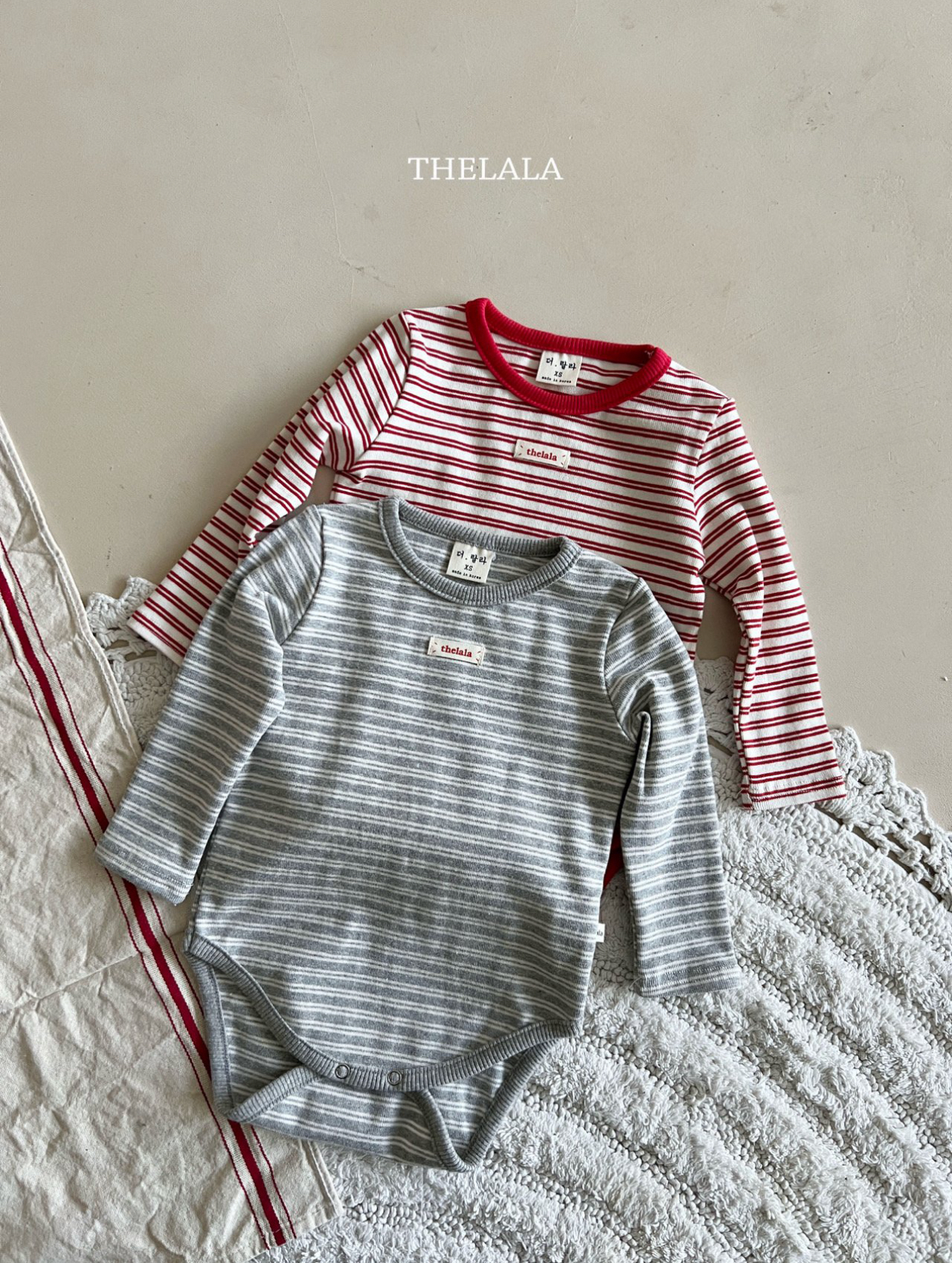 🌸預訂 韓國直送🌸🇰🇷THELALA兩色標籤條紋長袖包屁衣