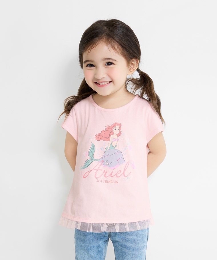 ☀️預訂 台灣直送☀️迪士尼公主系列四色網紗拼接印花純棉短袖T恤