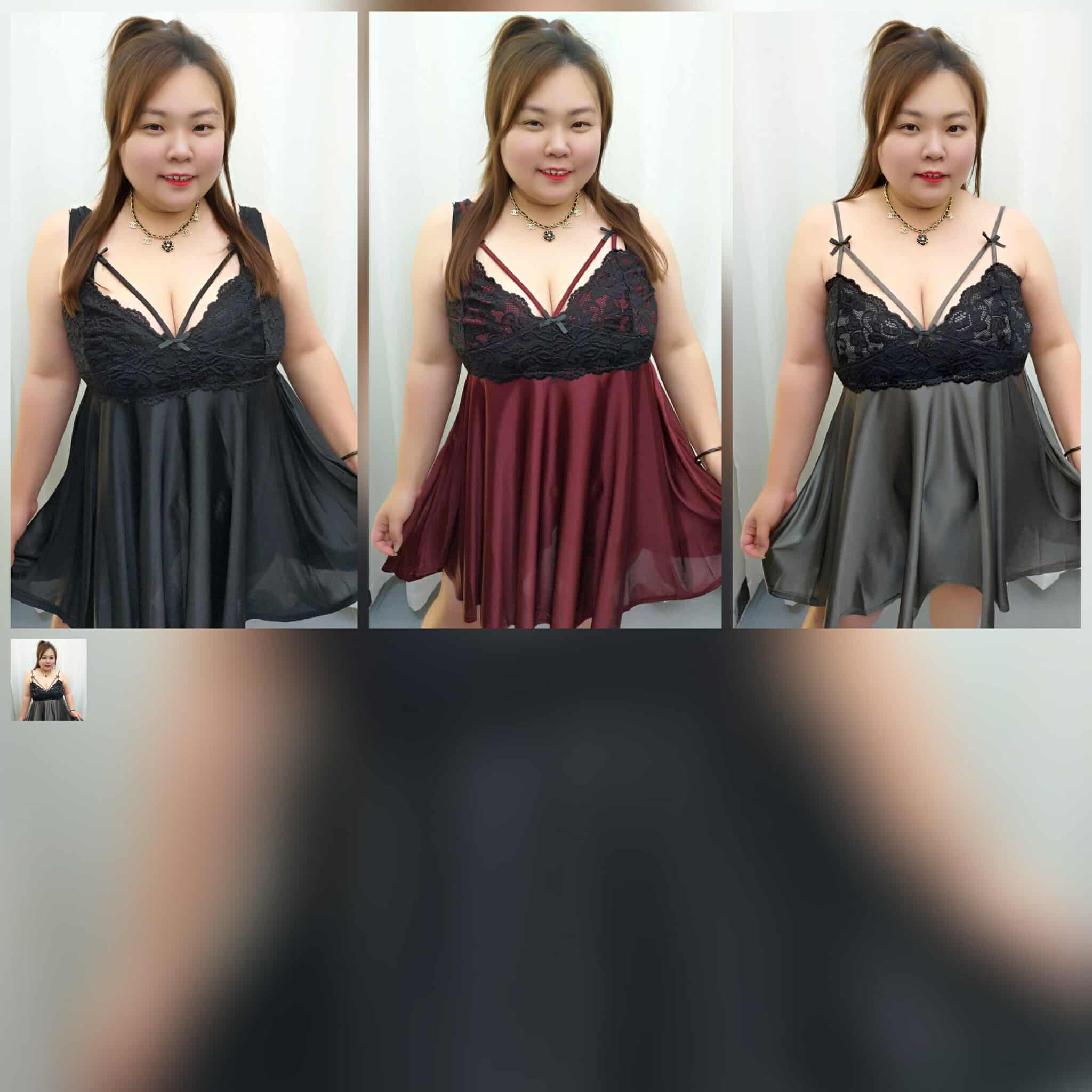 TW#8087 拼蕾丝冰丝性感睡裙