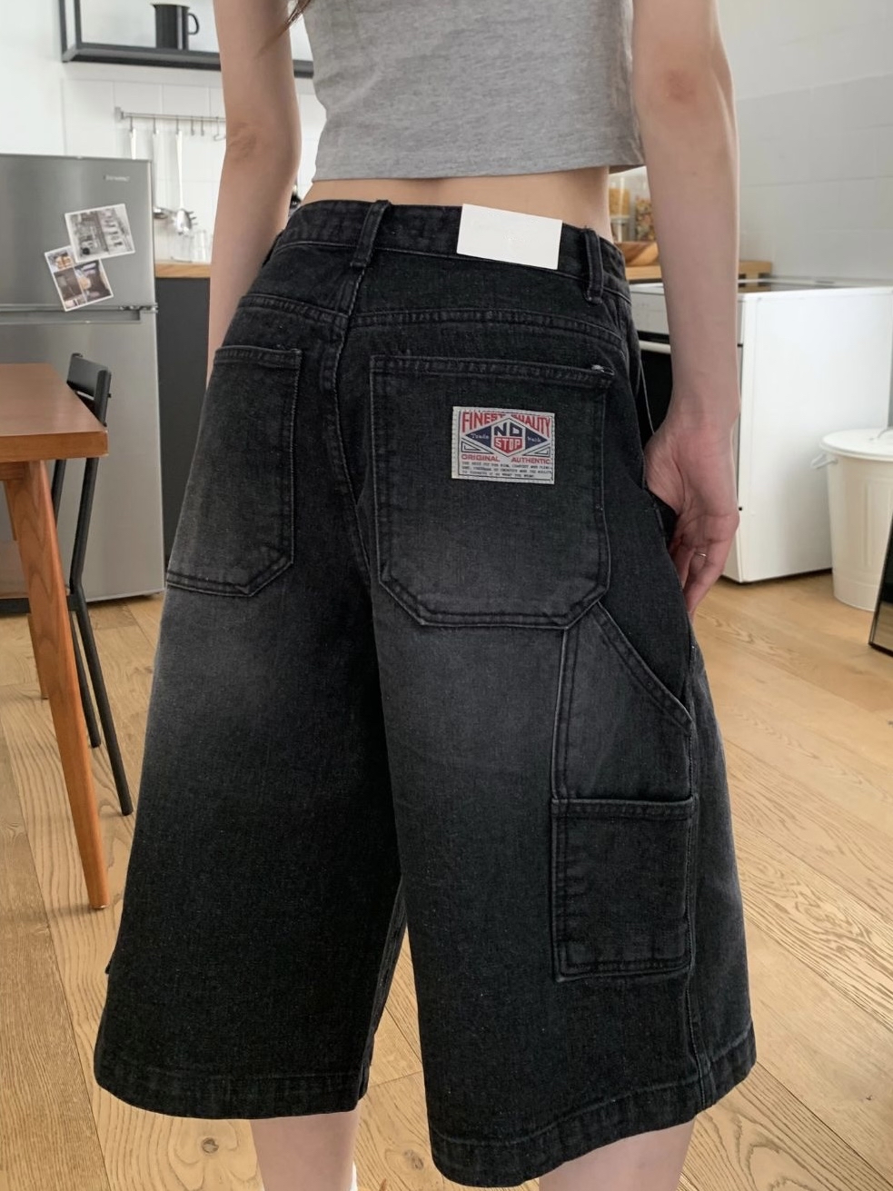 Washed Cargo Denim Bermuda Shorts