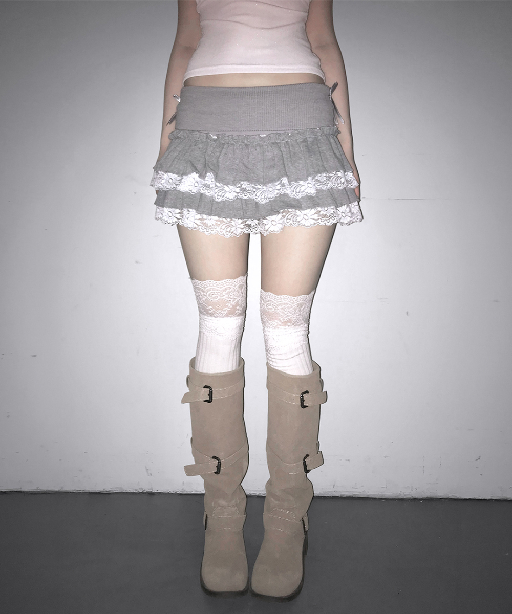 Ribbed Waist Ruffled Mini Skirt