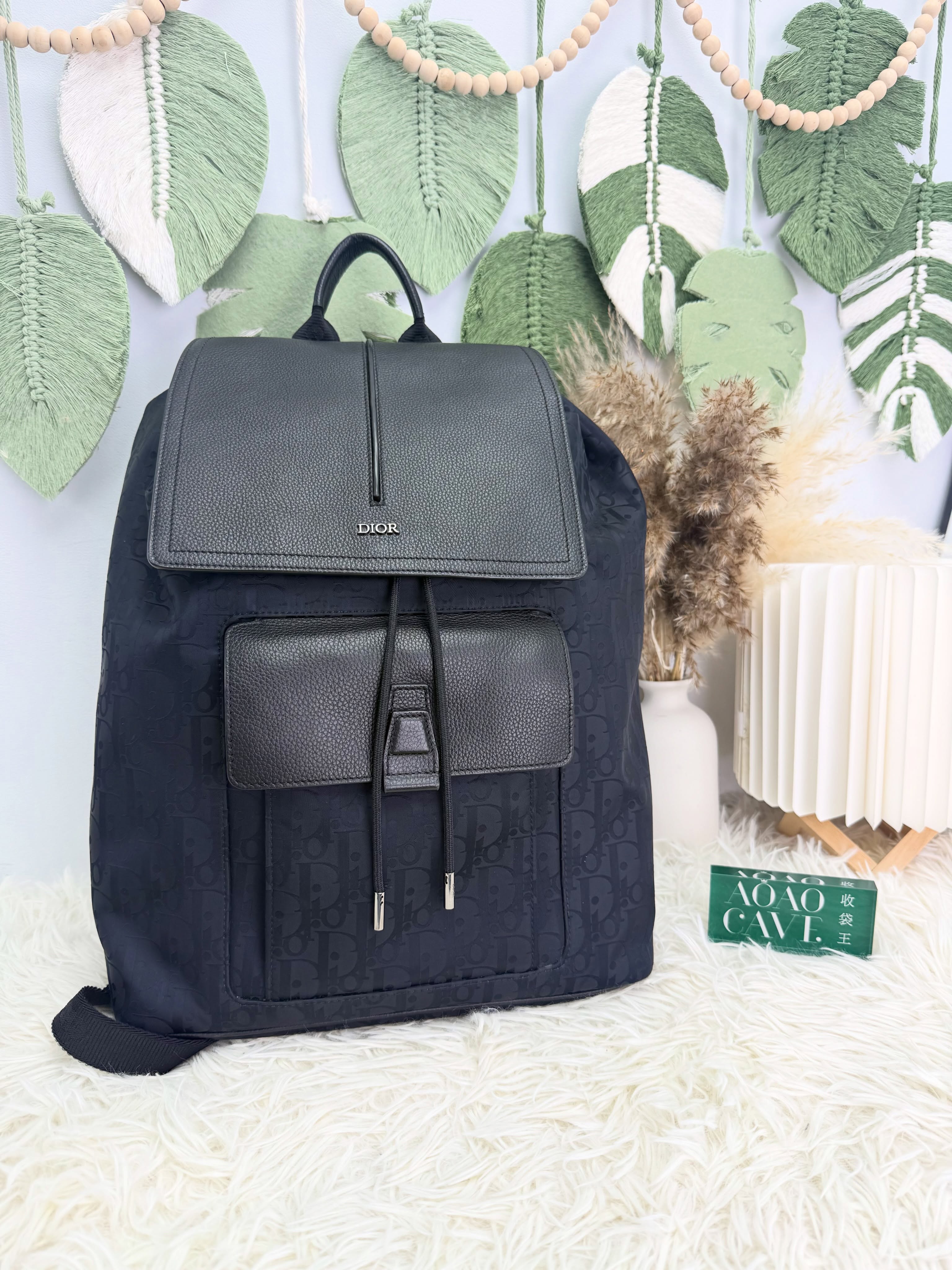 Dior👜 PRE OWNED 🛍️ Motion系列 黑色老花拼皮書包 🎒🖤