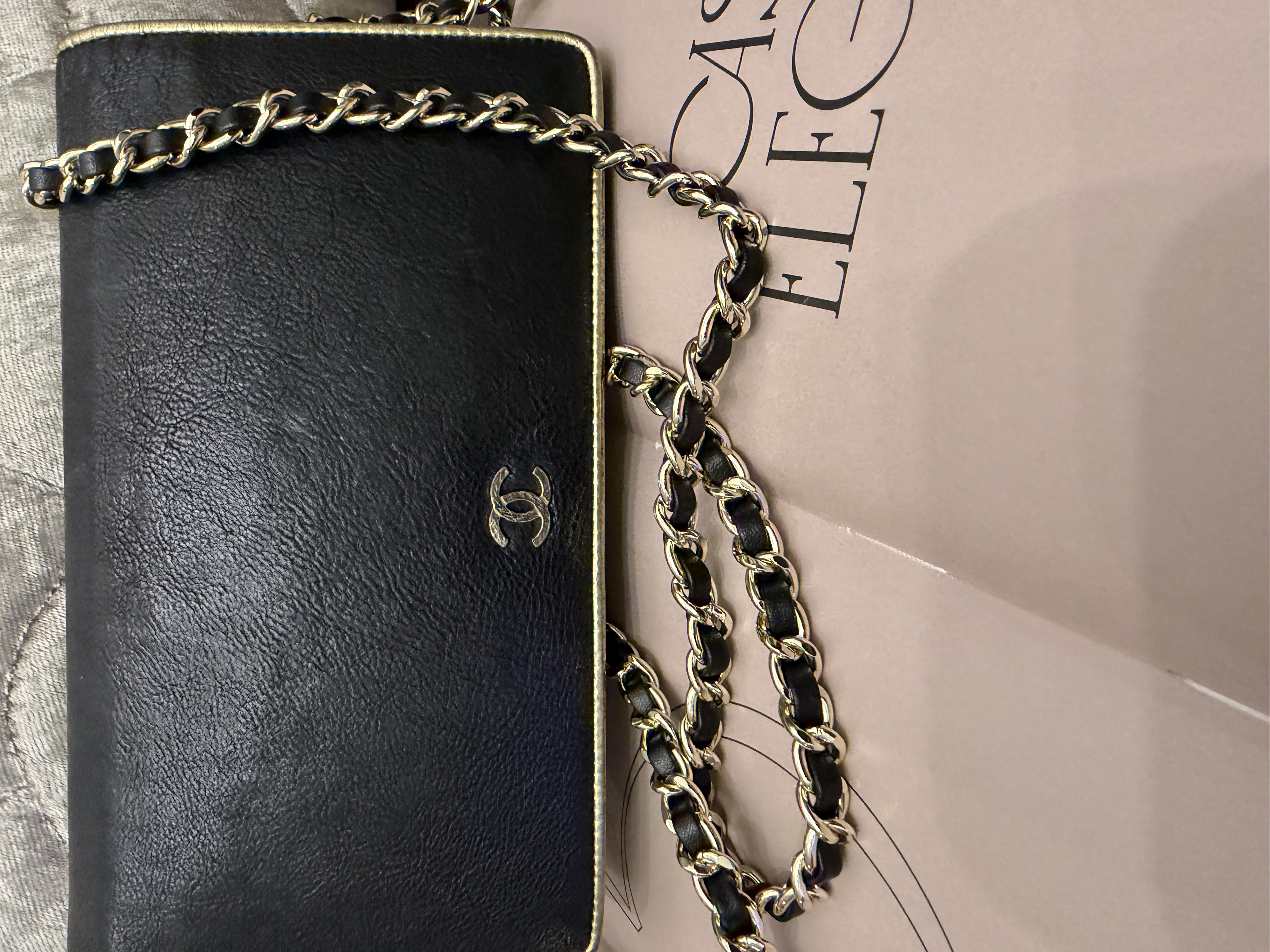 Chanel black champagne gold long wallet