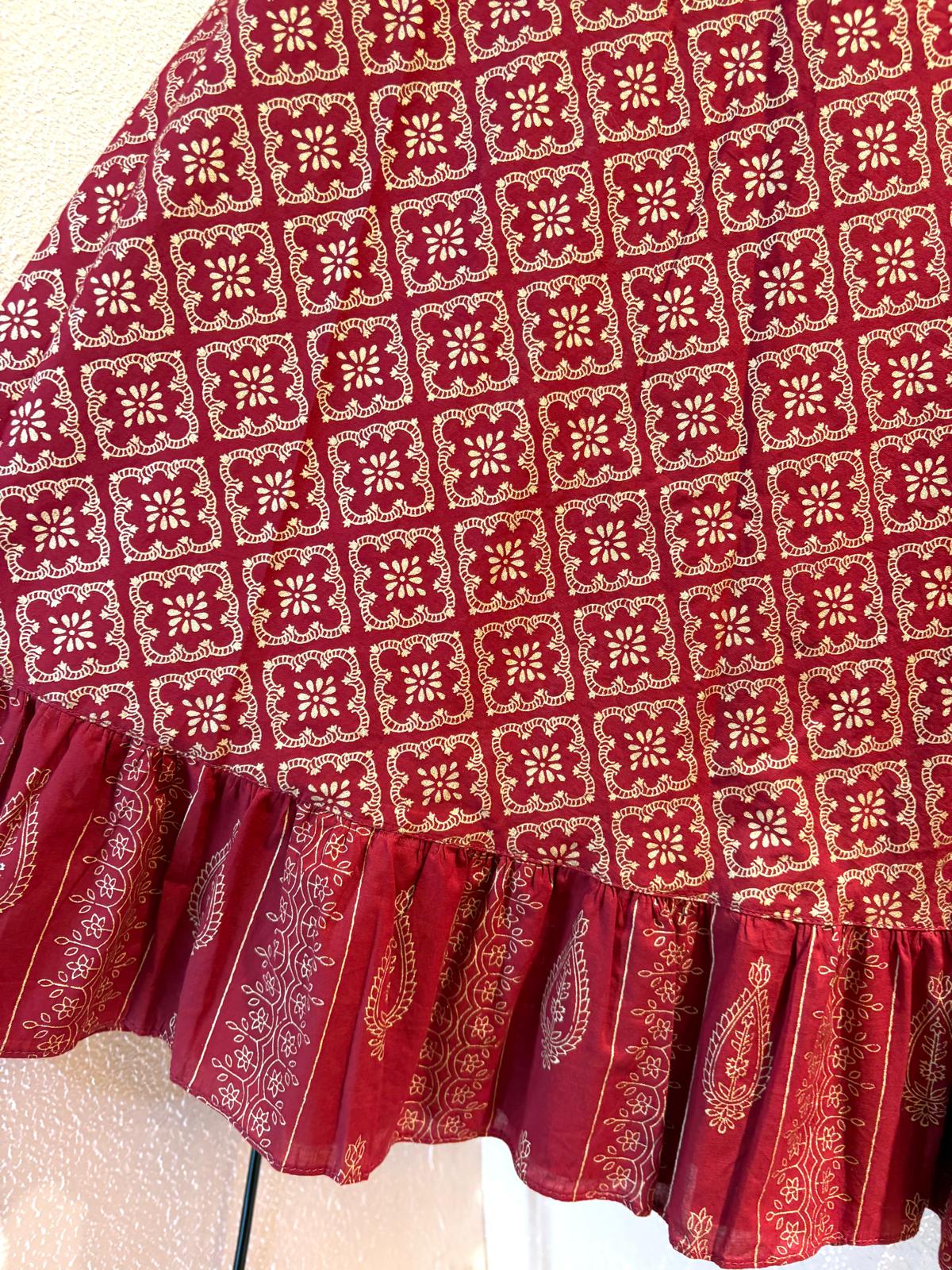 泰國名牌CHEVA - 紅色印花燙金Wrap Skirt