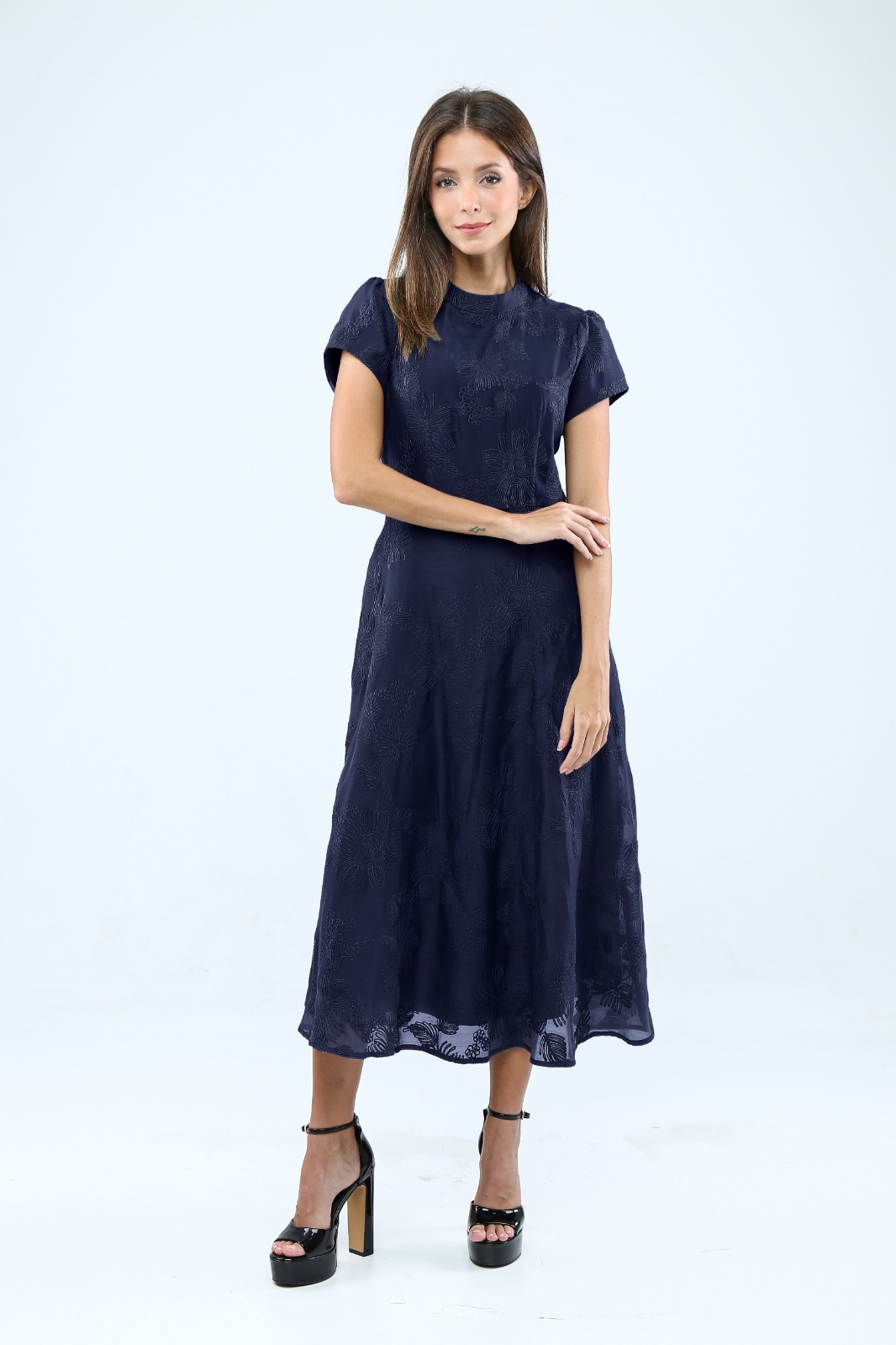2103BD Midnight Bloom Embossed Midi Dress