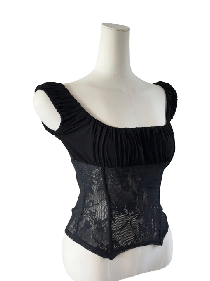 Ruched Sheer Lace Panel Corset Top