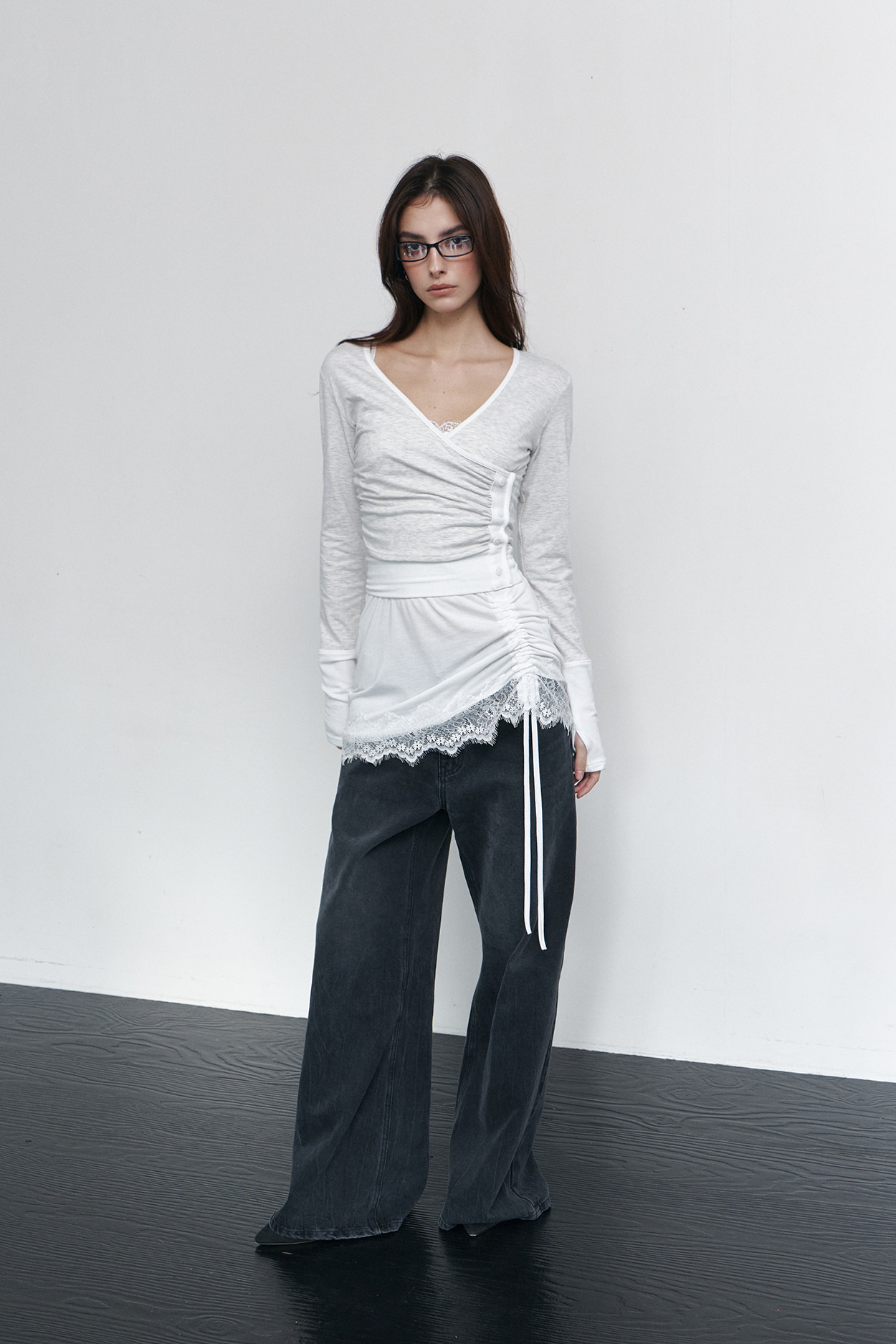 pleaseNOFOLLOW - Selena Button Wrap long sleeve Top (Oatmeal)