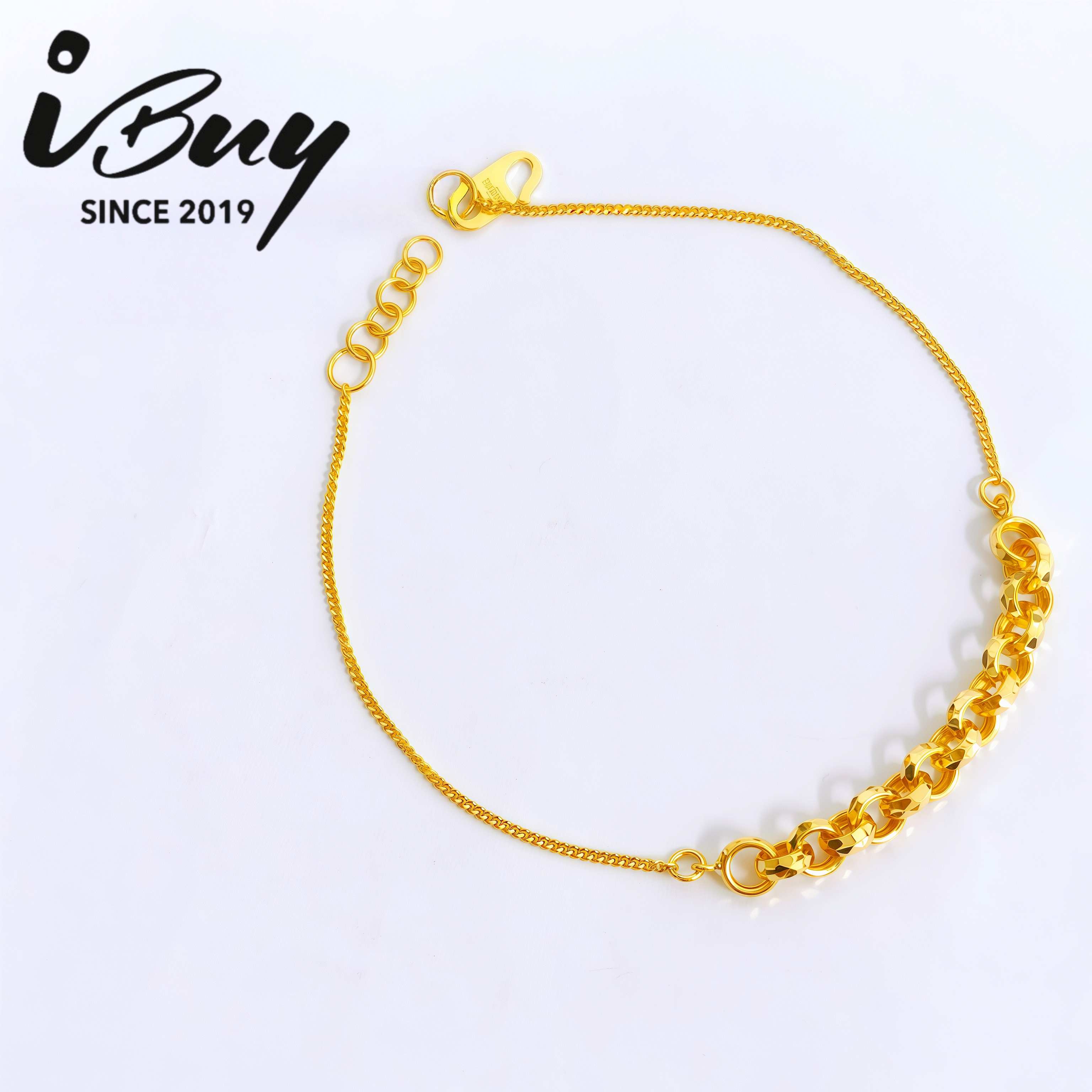 916 GOLD MINI CANDY CIRCLE SOLID MACHINE BRACELET 916 金 迷你糖果环实心侧身手链