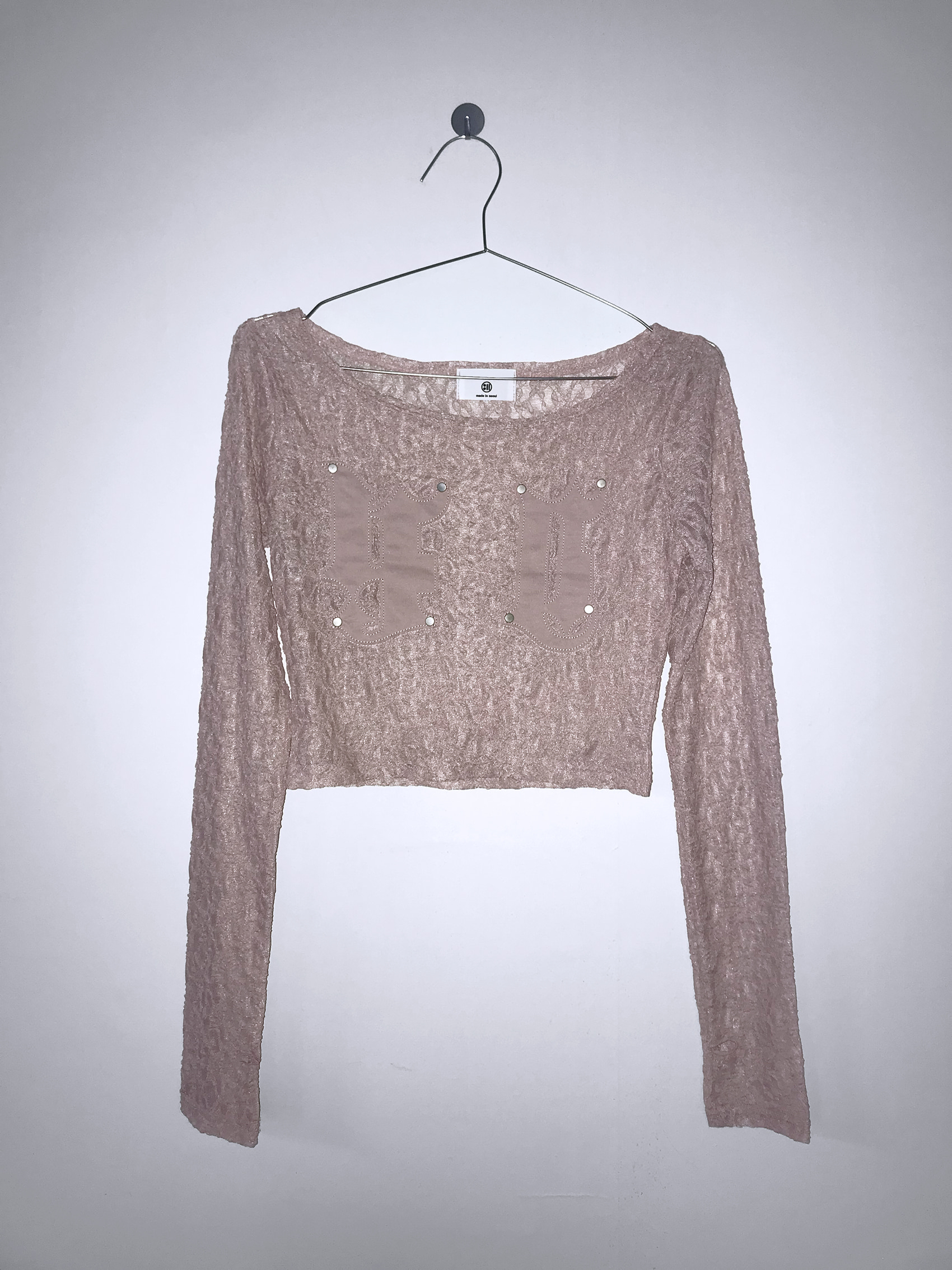 Sheer Lace Round Neck Crop Top
