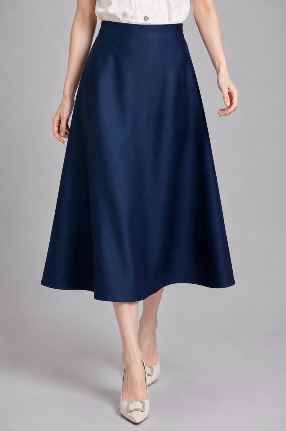 807015 Celeste Satin A-Line Midi Skirt