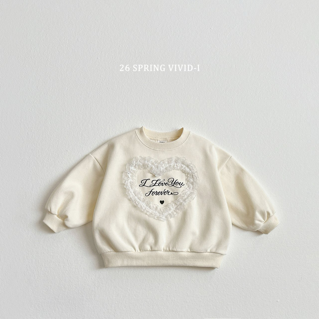 🌸預訂 韓國直送🌸🇰🇷VIVIDI四色心形蕾絲字母印花寬鬆衛衣