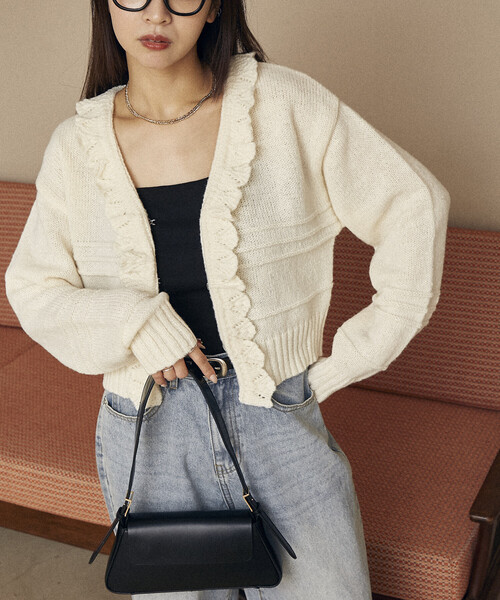 荷葉邊針織短外套