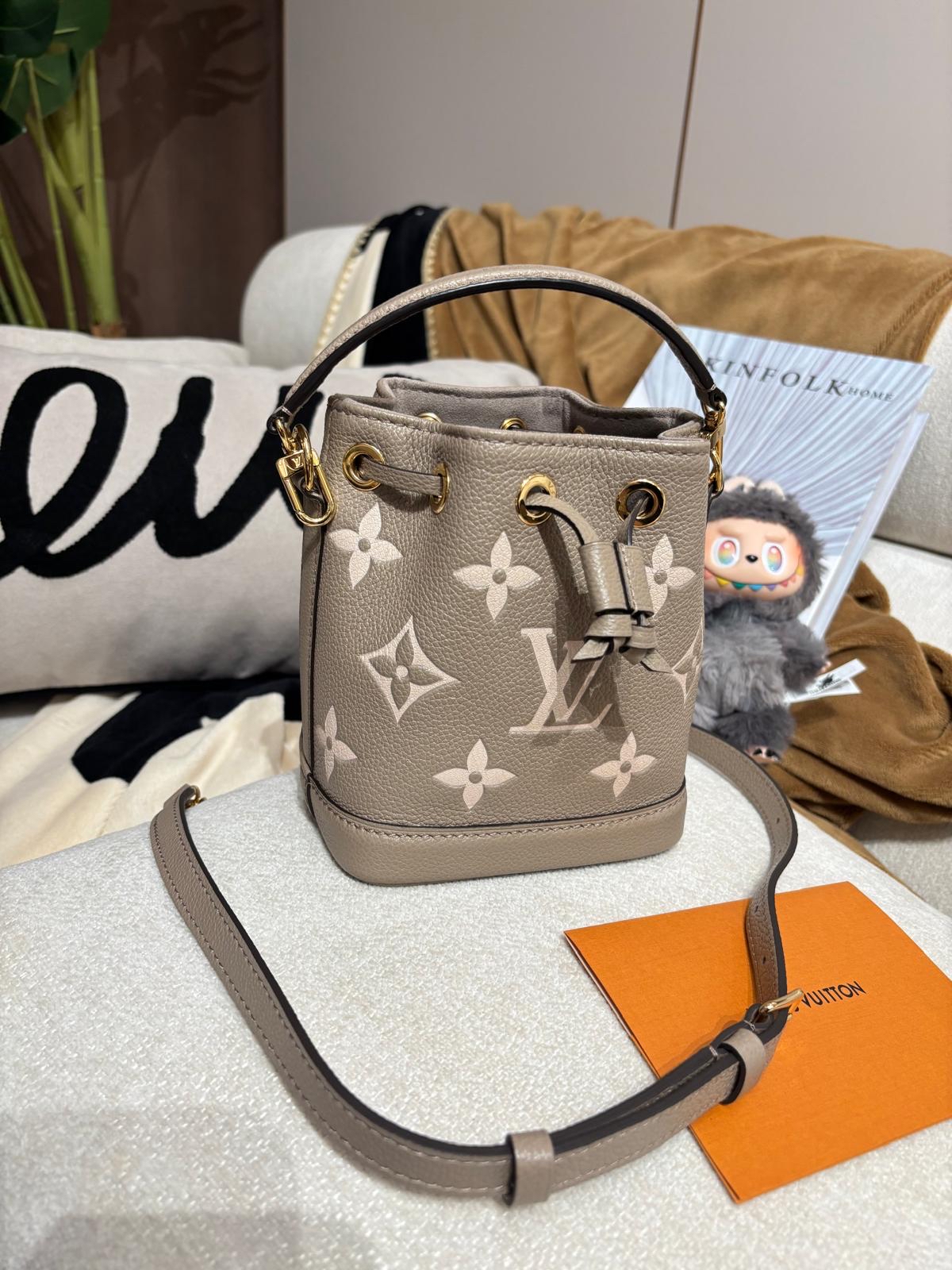Lv Nano noe M46291 bucket Bicolor Monogram Empreinte Leather 100%Authentic,98%New ✅專門店收據✅塵袋✅Box