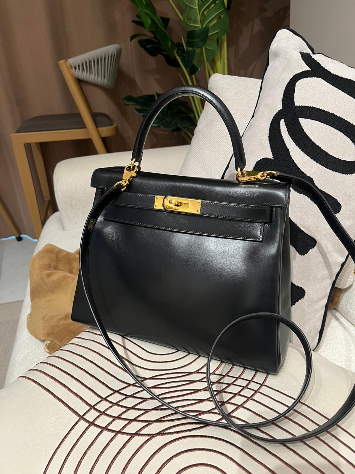 Hermes Kelly 28 ,1994 vintage 黑金BOX 皮 100%Authentic, 95%New  ✅Dust bag ✅肩帶