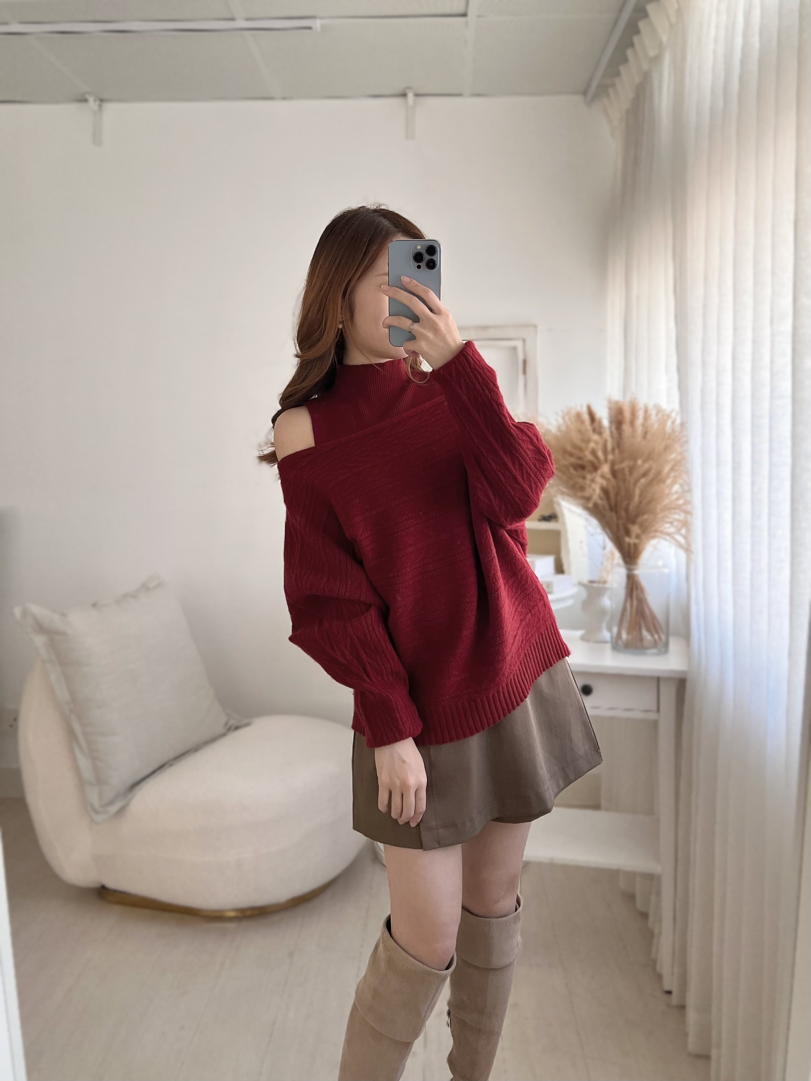 [限時閃購]2-WAY巴洛克織紋毛衣(背心+上衣)[KR]酒紅色308279