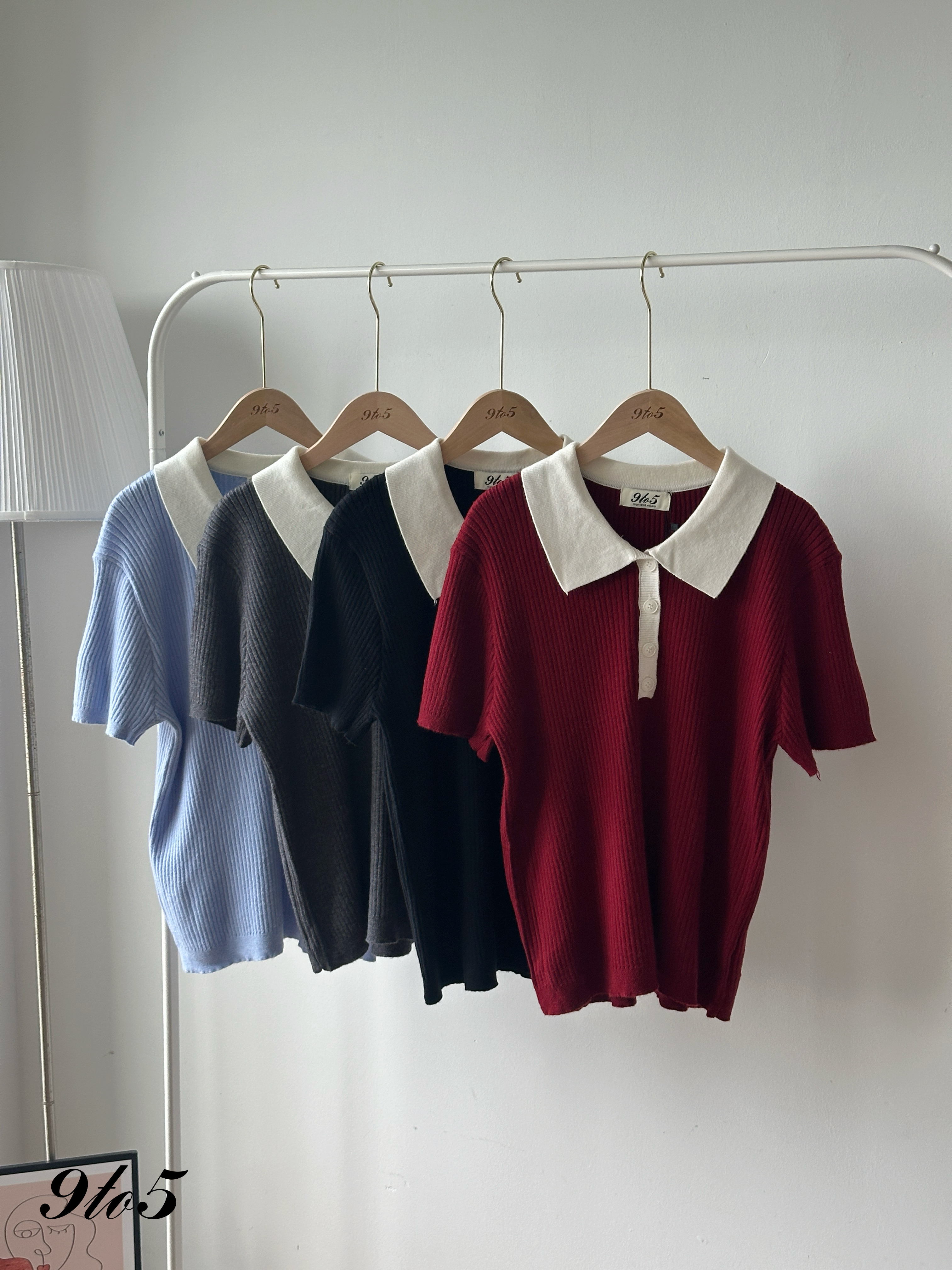 T4285 Contrast Knit Polo Tee - 4 Colors 