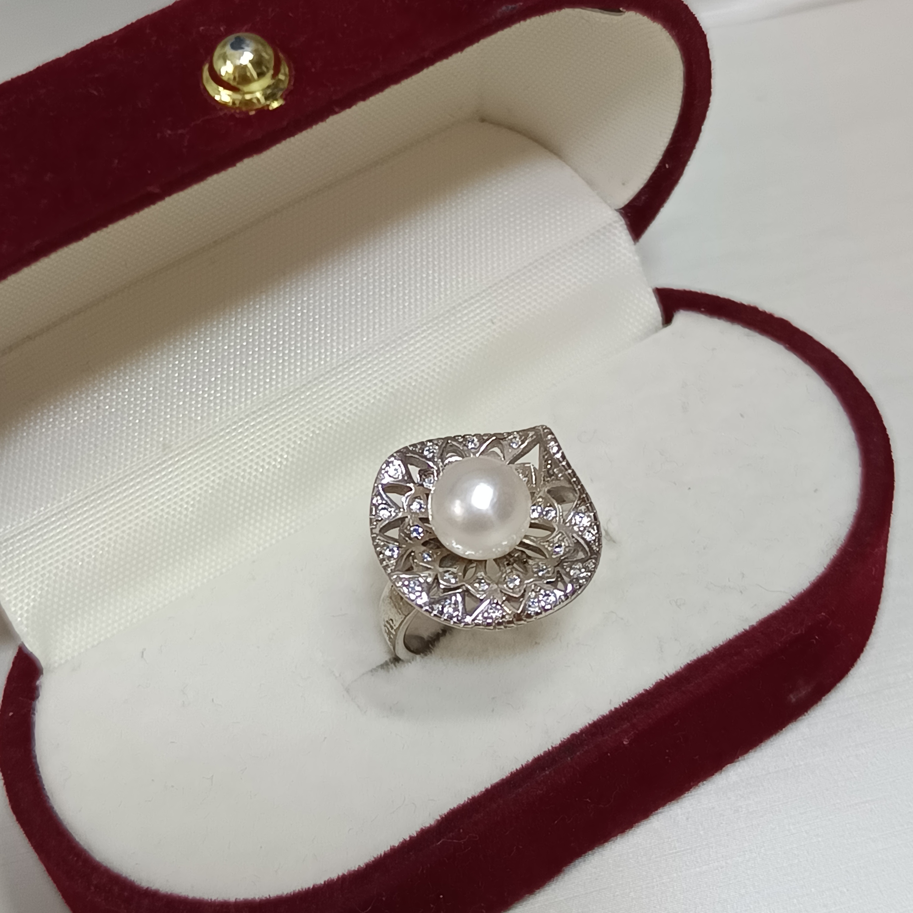 特價品‼️近正圓極強光日本akoya無調色雪花白海水珍珠精925銀開口戒指