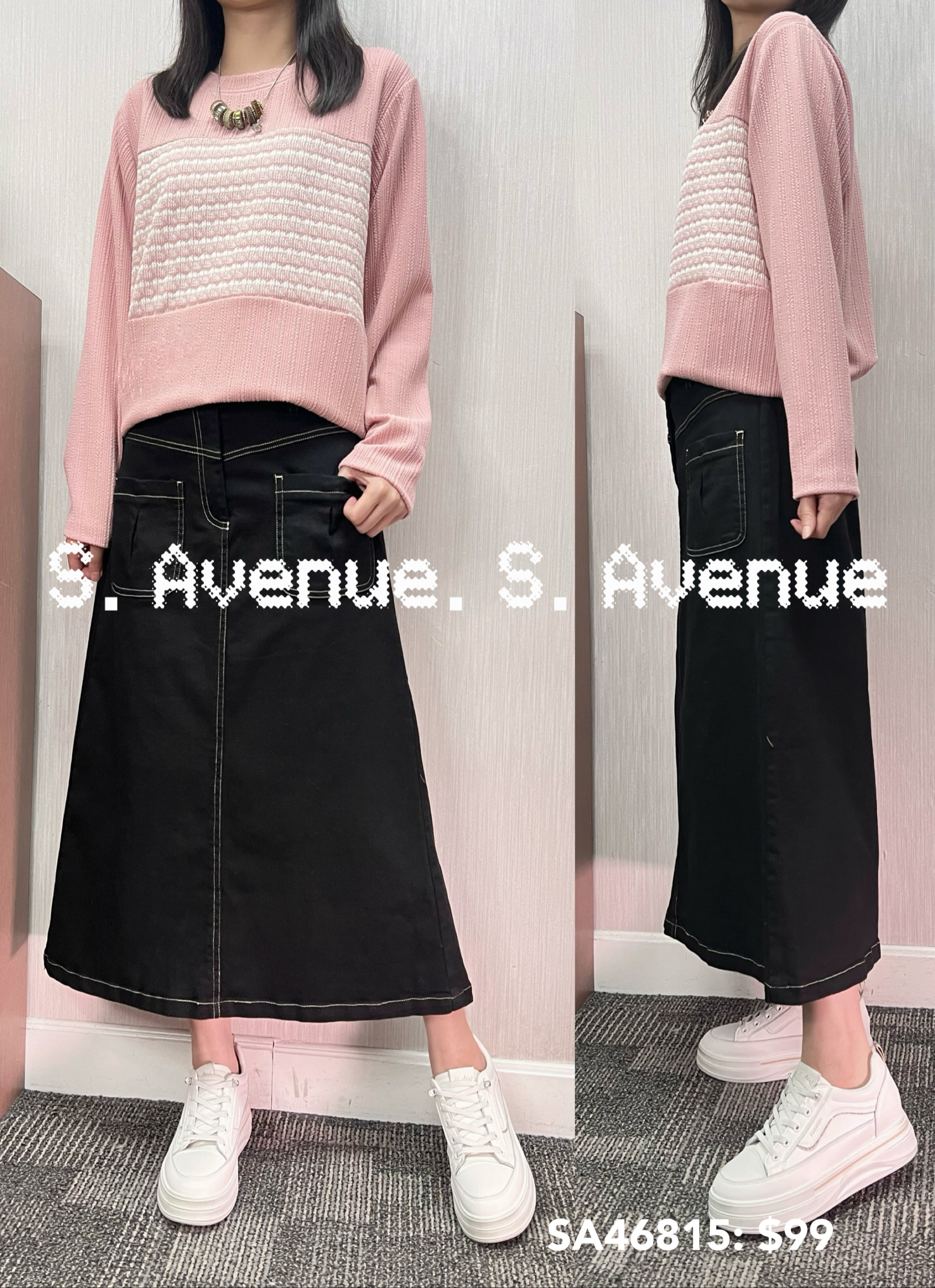 SA46815: 長袖中間間條top