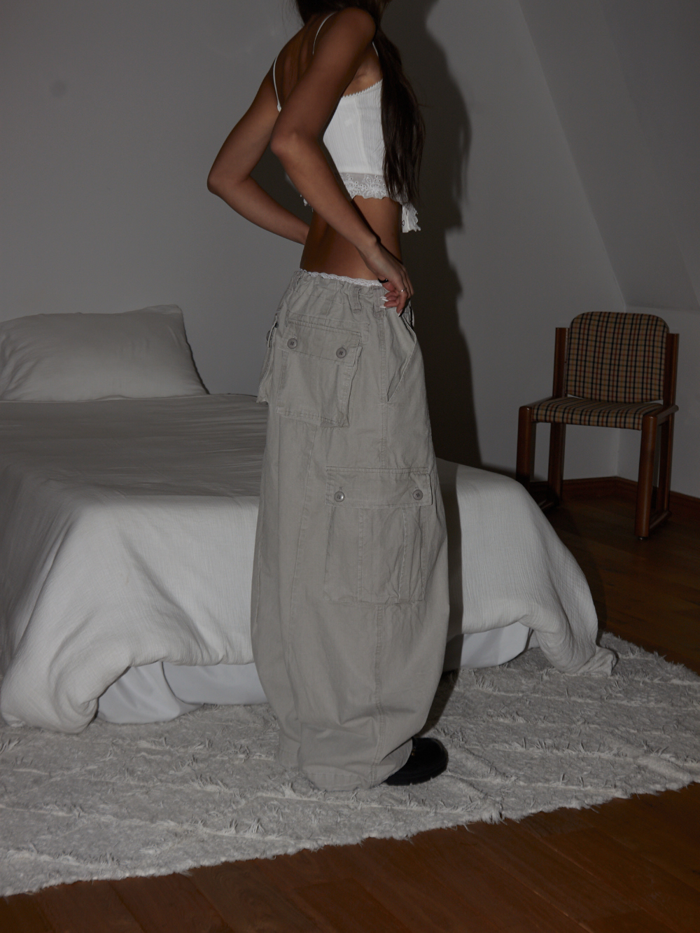Drawstring Cotton Cargo Pants